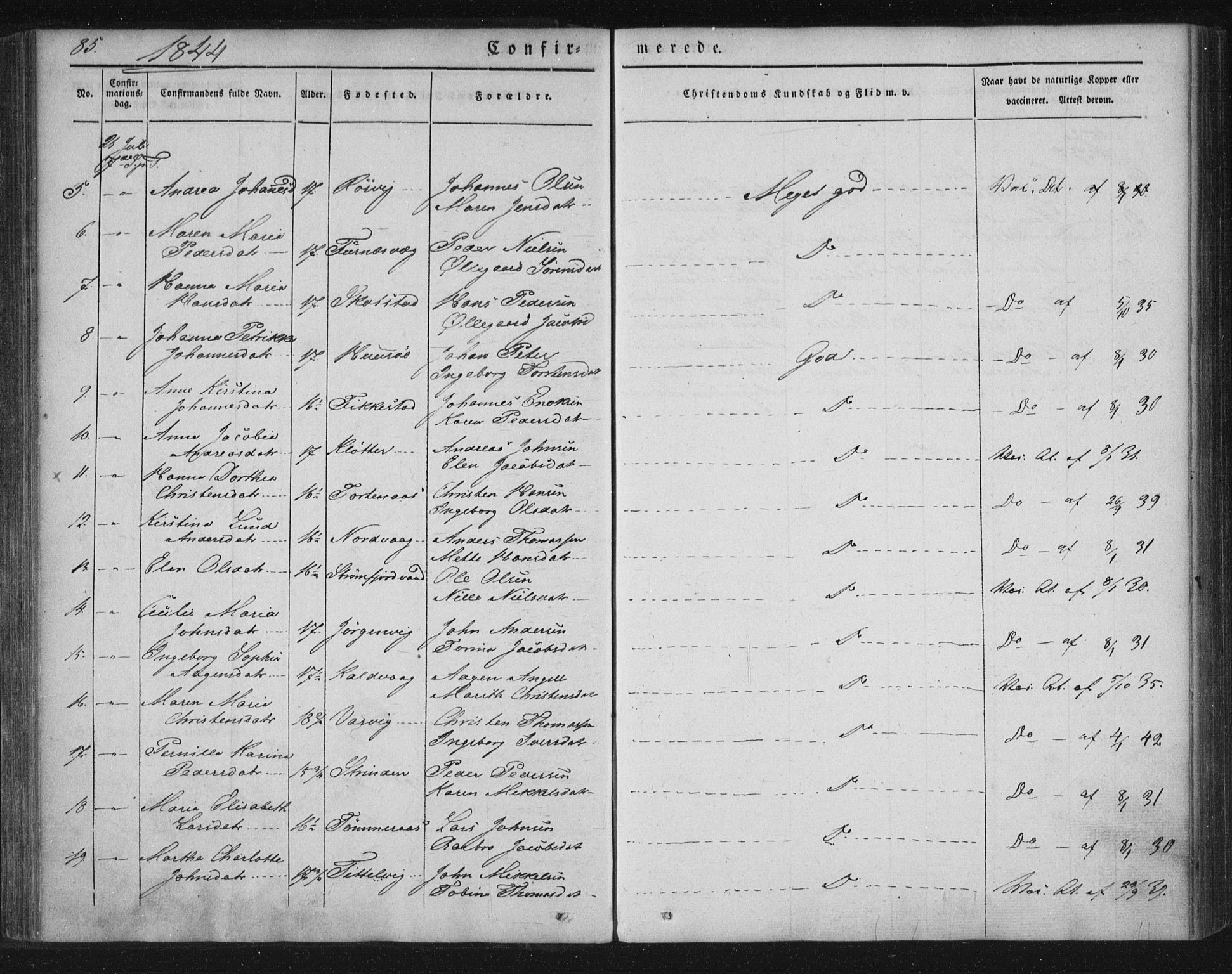 Ministerialprotokoller, klokkerbøker og fødselsregistre - Nordland, SAT/A-1459/859/L0843: Parish register (official) no. 859A03, 1840-1848, p. 85