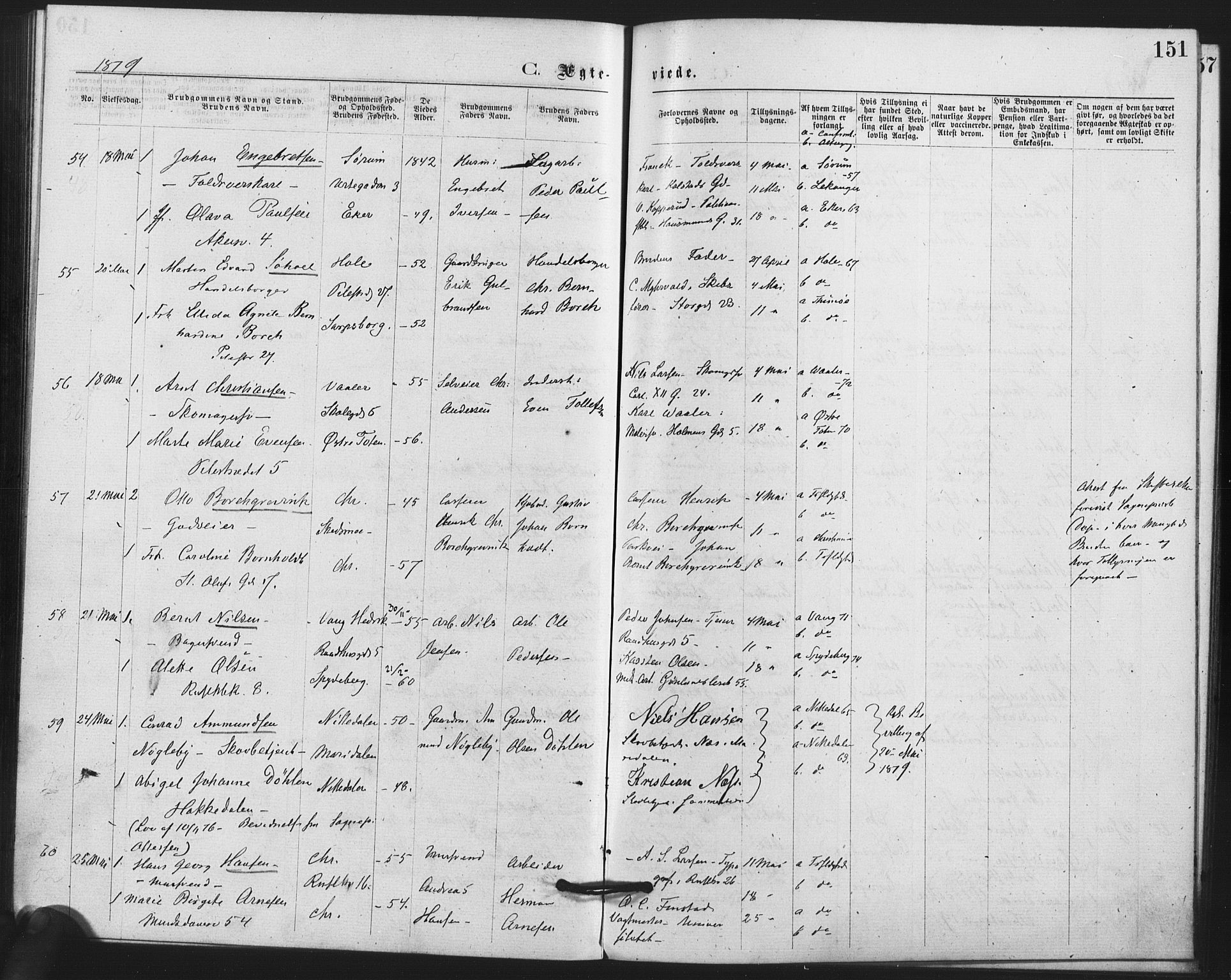 Trefoldighet prestekontor Kirkebøker, SAO/A-10882/F/Fc/L0002: Parish register (official) no. III 2, 1874-1881, p. 151