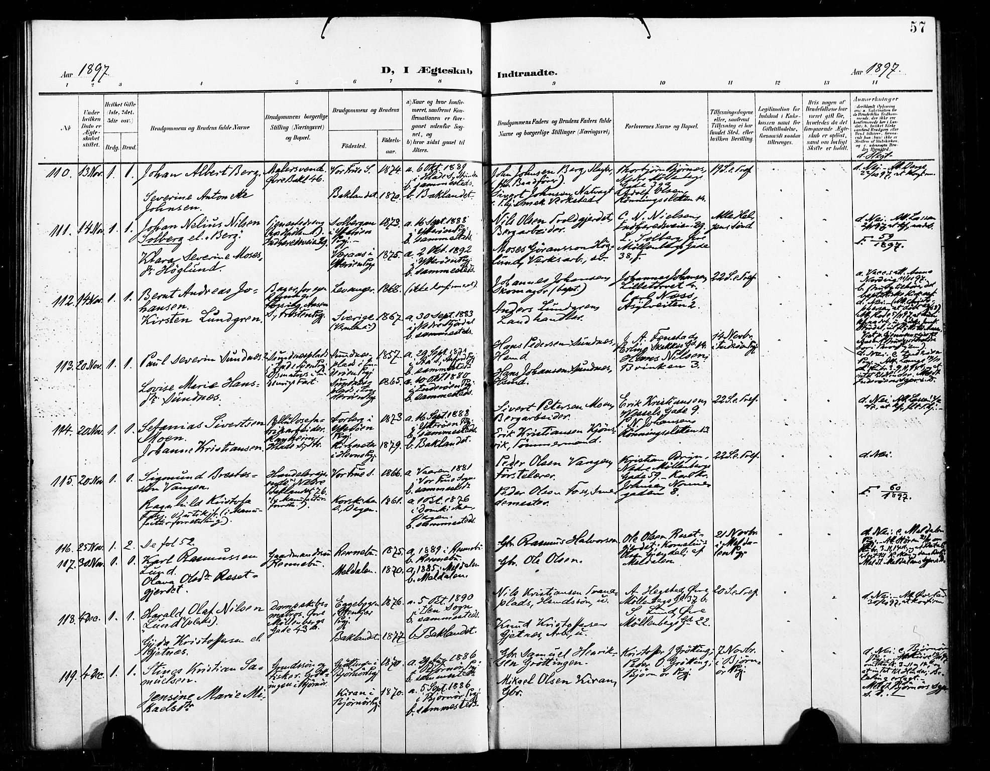 Ministerialprotokoller, klokkerbøker og fødselsregistre - Sør-Trøndelag, AV/SAT-A-1456/604/L0198: Parish register (official) no. 604A19, 1893-1900, p. 57