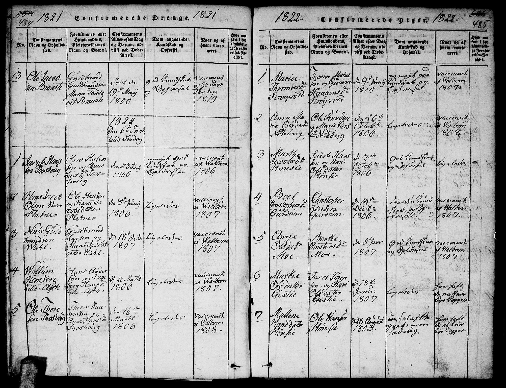 Gjerdrum prestekontor Kirkebøker, SAO/A-10412b/F/Fa/L0004: Parish register (official) no. I 4, 1816-1836, p. 484-485