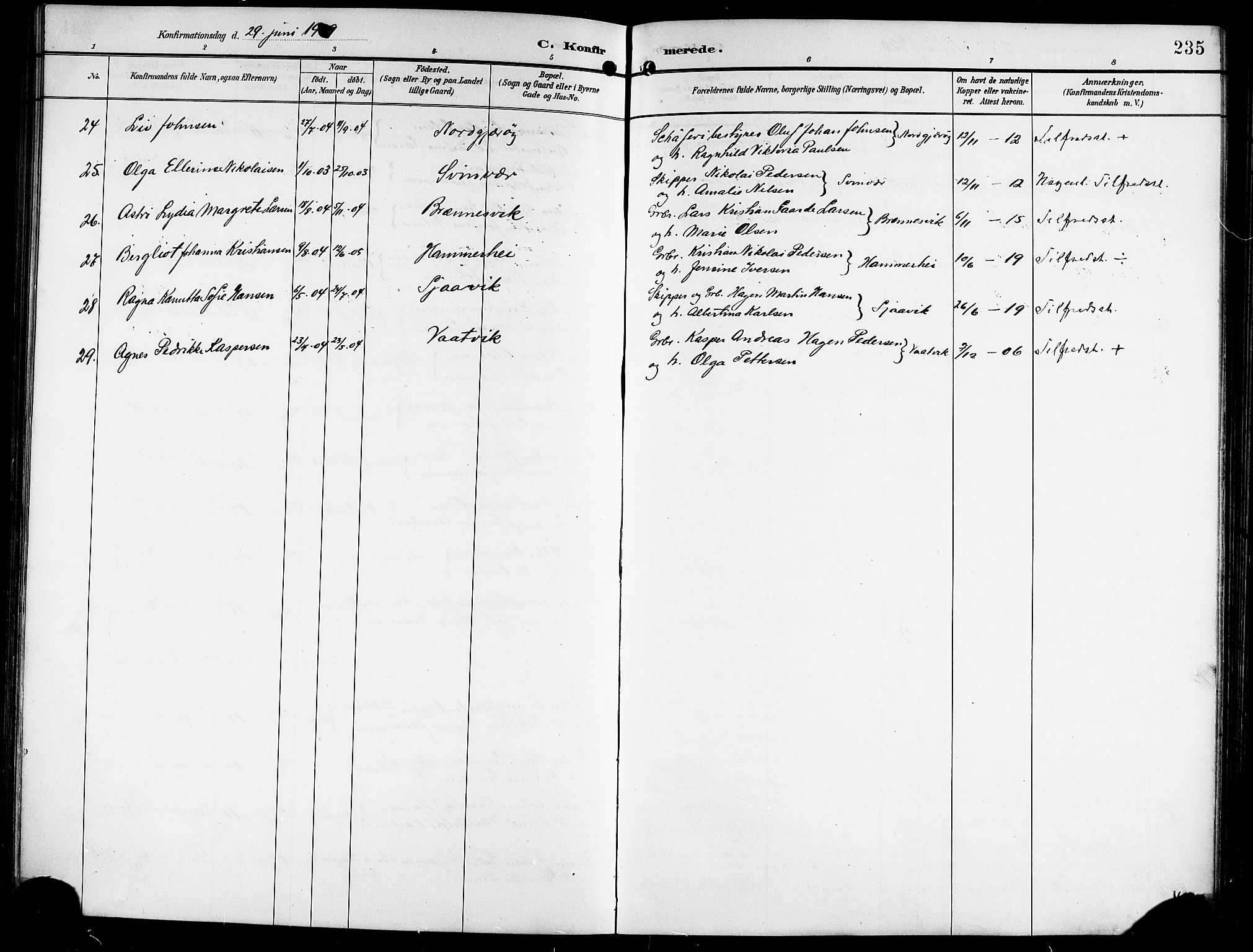 Ministerialprotokoller, klokkerbøker og fødselsregistre - Nordland, AV/SAT-A-1459/841/L0621: Parish register (copy) no. 841C05, 1897-1923, p. 235