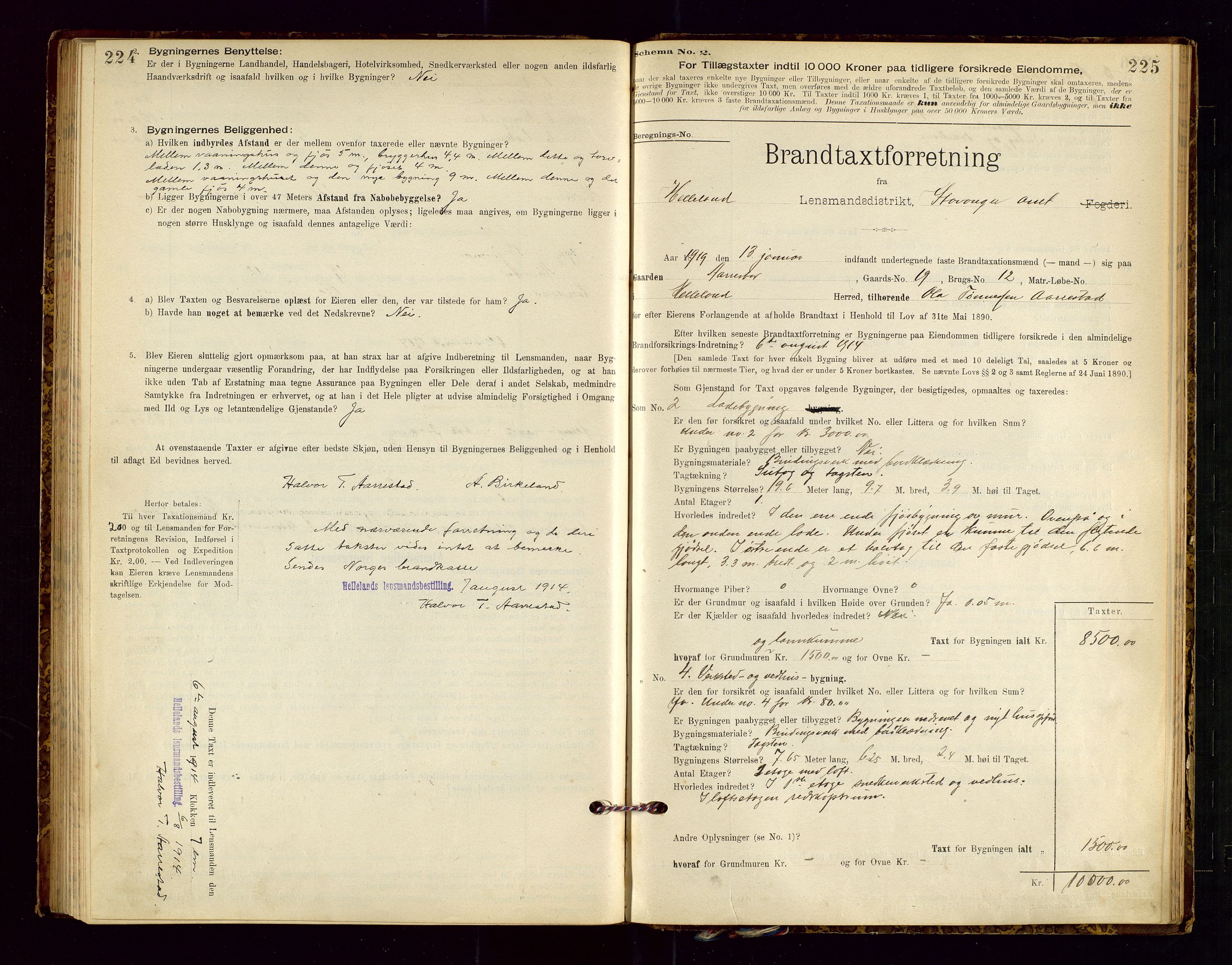 Helleland lensmannskontor, AV/SAST-A-100209/Gob/L0001: "Brandtaxationsprotokol", 1896-1919, p. 224-225