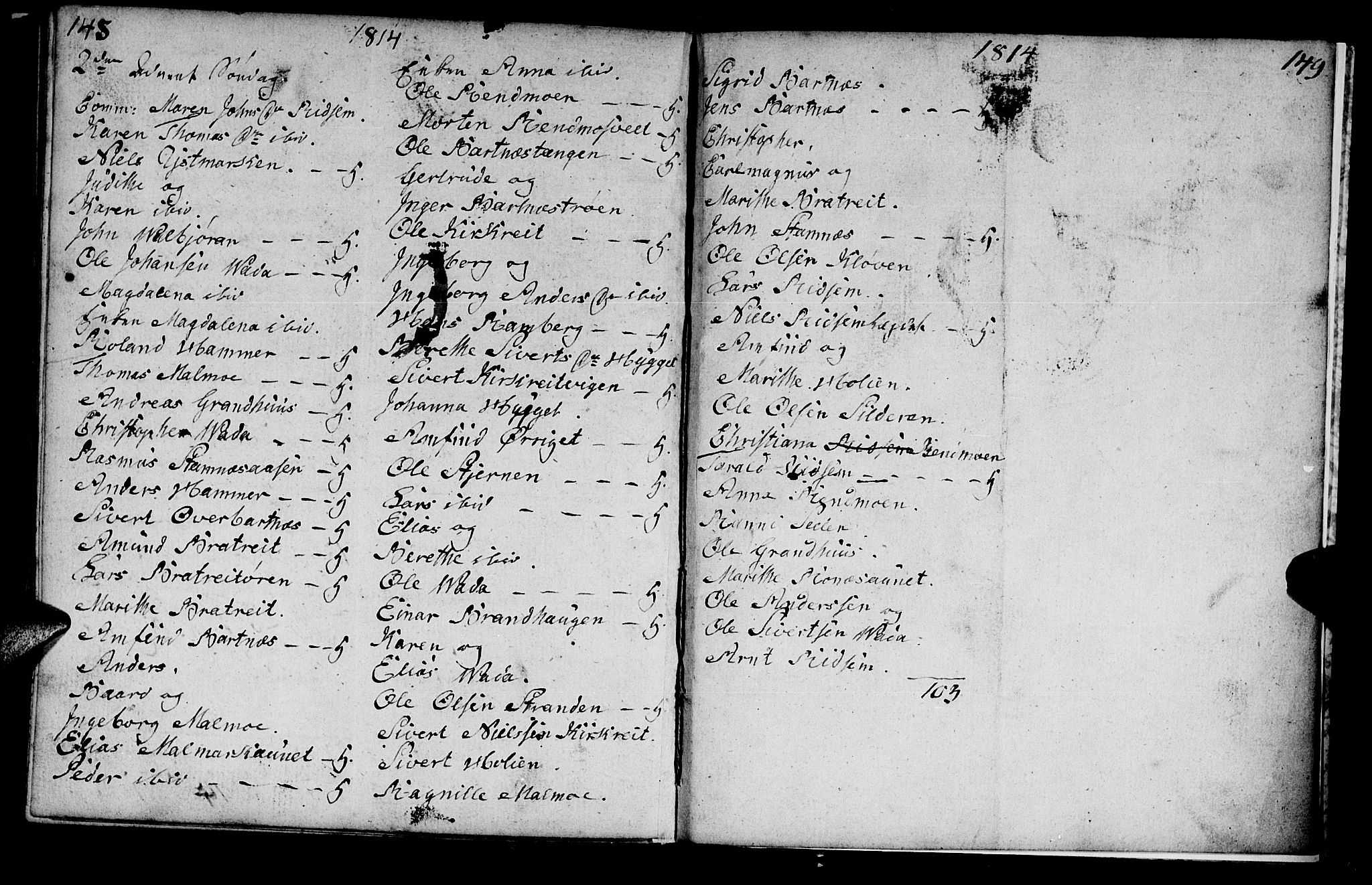 Ministerialprotokoller, klokkerbøker og fødselsregistre - Nord-Trøndelag, SAT/A-1458/745/L0432: Parish register (copy) no. 745C01, 1802-1814, p. 148-149