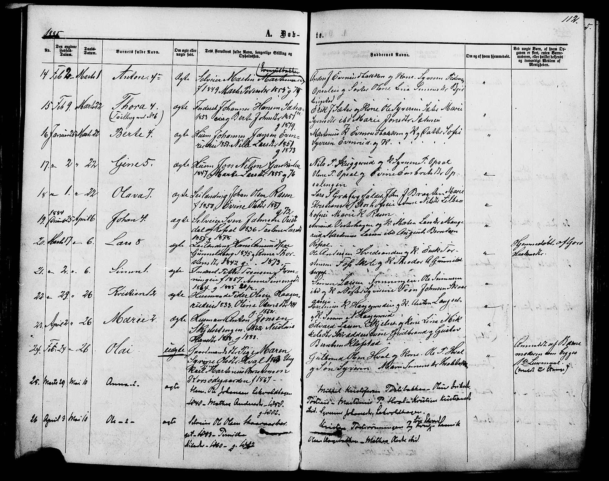 Romedal prestekontor, AV/SAH-PREST-004/K/L0006: Parish register (official) no. 6, 1866-1886, p. 112