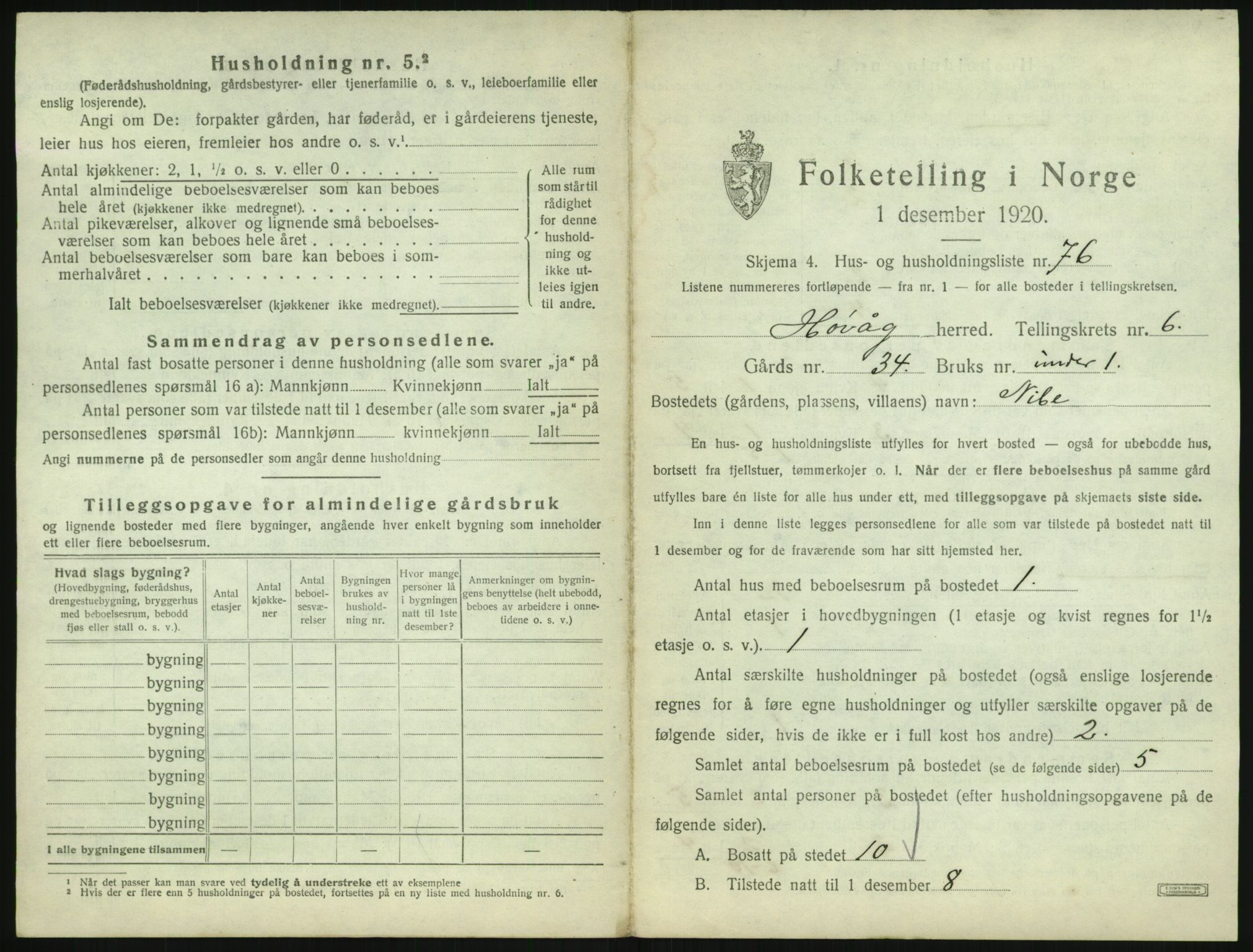 SAK, 1920 census for Høvåg, 1920, p. 650