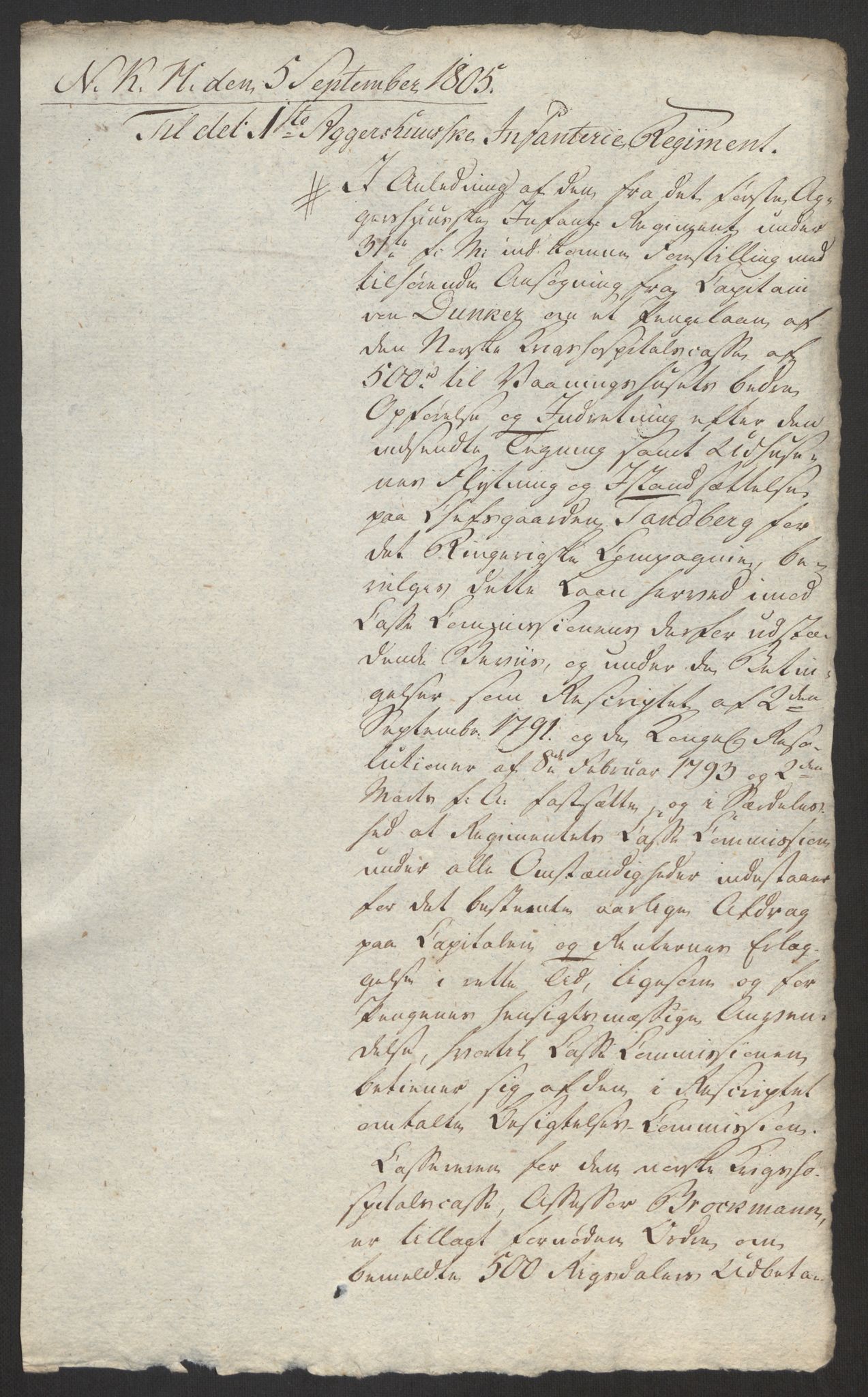 Forsvaret, Den norske kvesthuskasse/krigshospitalkasse, AV/RA-RAFA-1887/F/Fa/L0017: Innkomne brev:, 1782-1807, p. 698