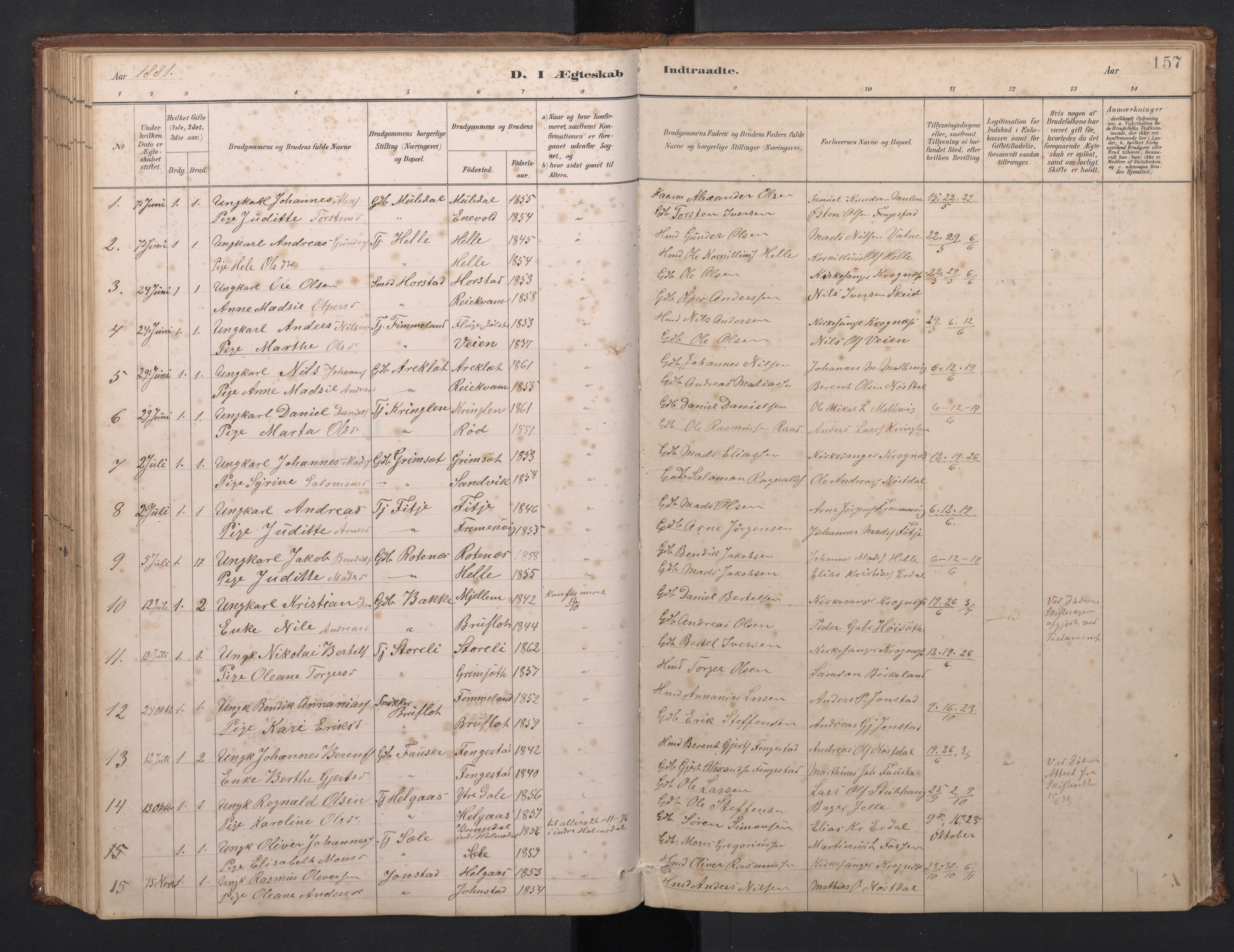 Førde sokneprestembete, SAB/A-79901/H/Hab/Habd/L0003: Parish register (copy) no. D 3, 1881-1897, p. 156b-157a