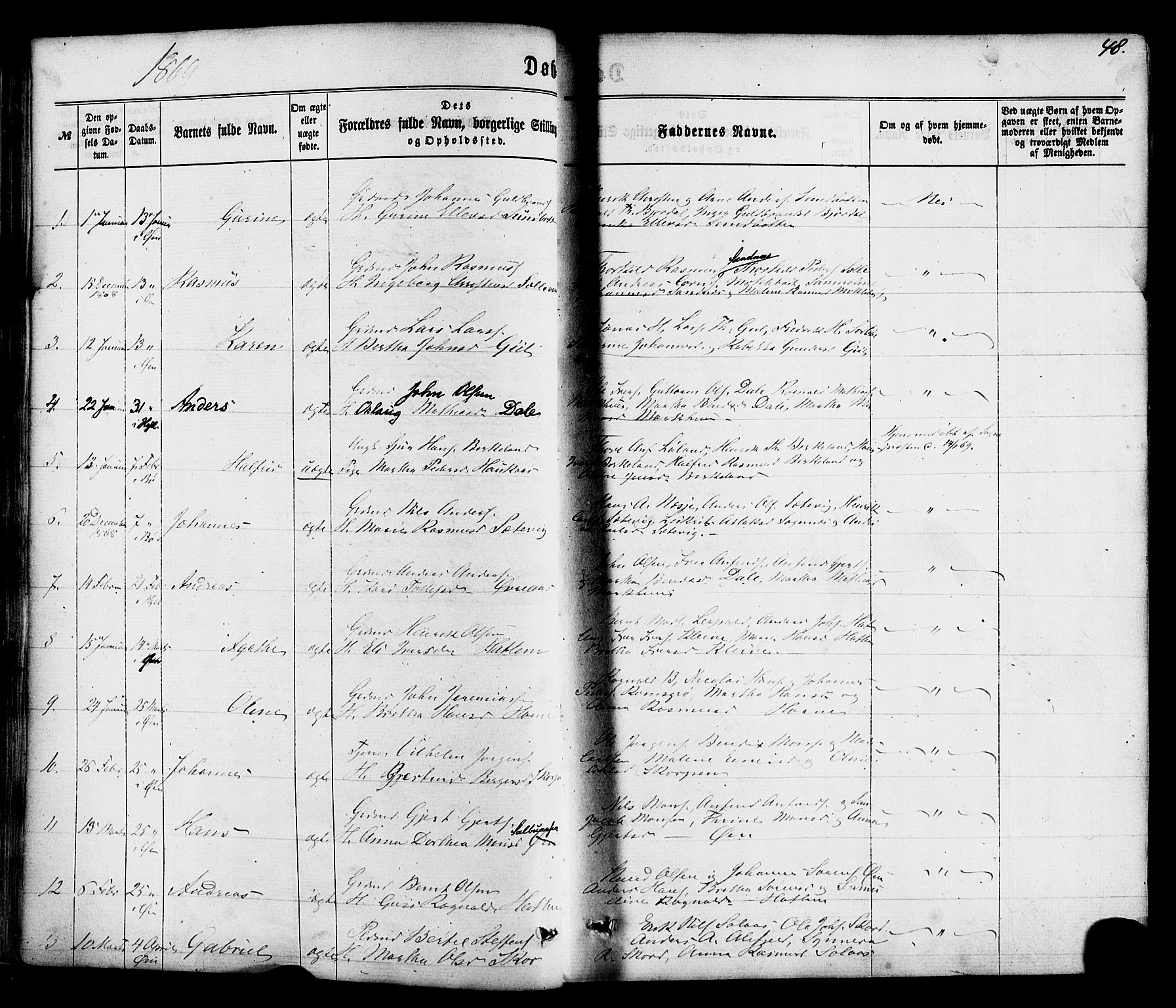 Hyllestad sokneprestembete, SAB/A-80401: Parish register (official) no. A 1, 1861-1886, p. 48
