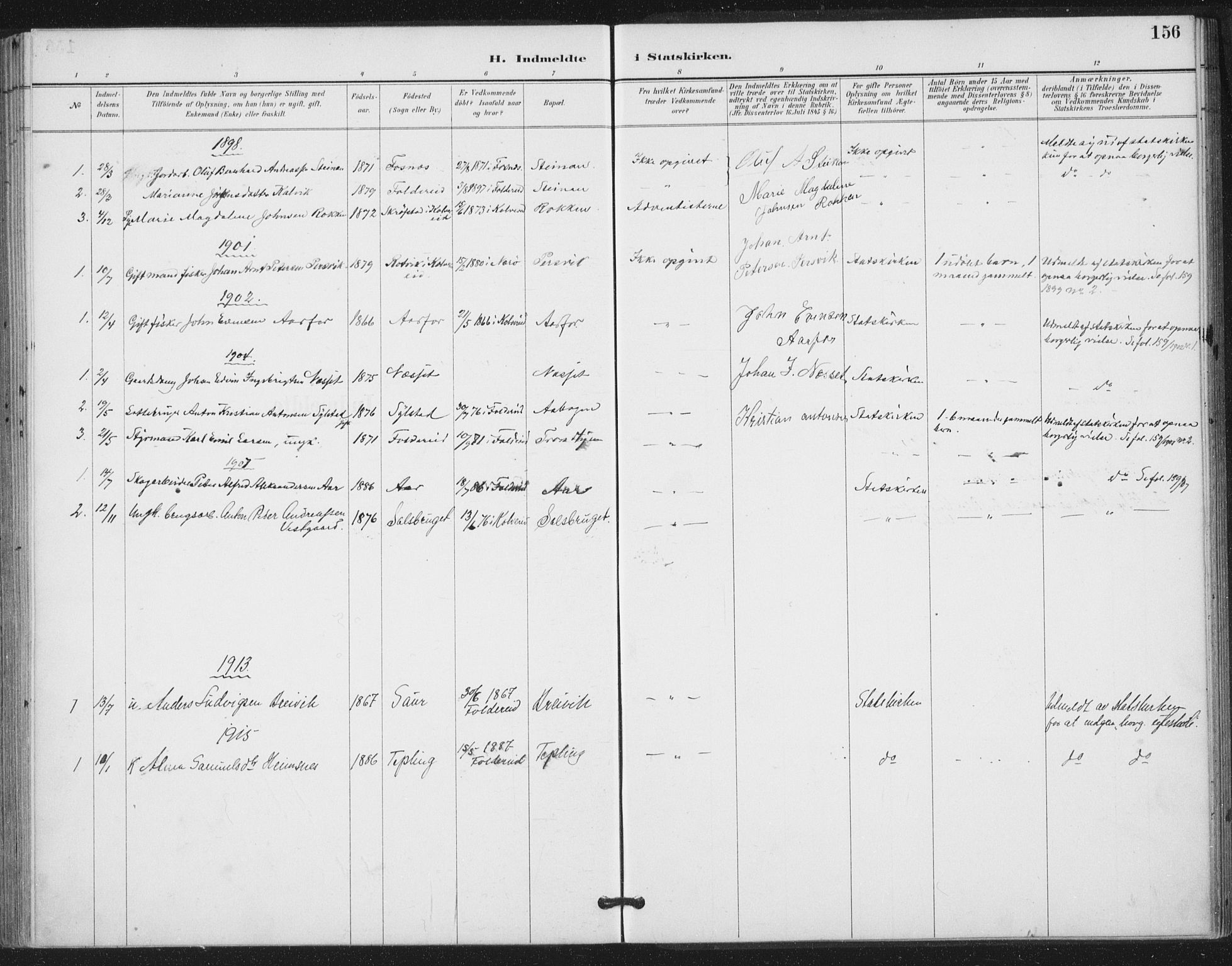 Ministerialprotokoller, klokkerbøker og fødselsregistre - Nord-Trøndelag, AV/SAT-A-1458/783/L0660: Parish register (official) no. 783A02, 1886-1918, p. 156