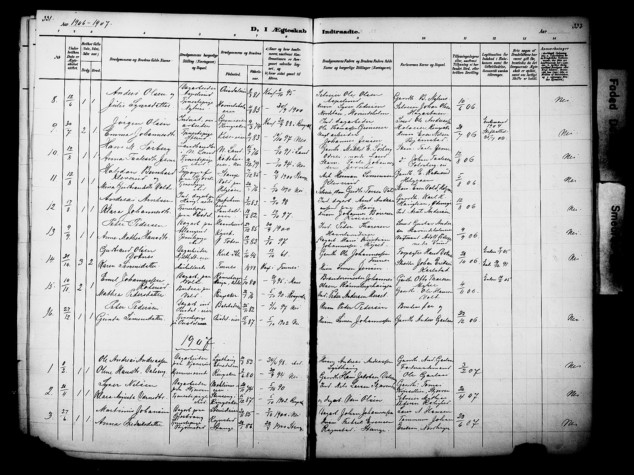 Nes prestekontor, Hedmark, SAH/PREST-020/L/La/L0006: Parish register (copy) no. 6, 1890-1932, p. 331-332