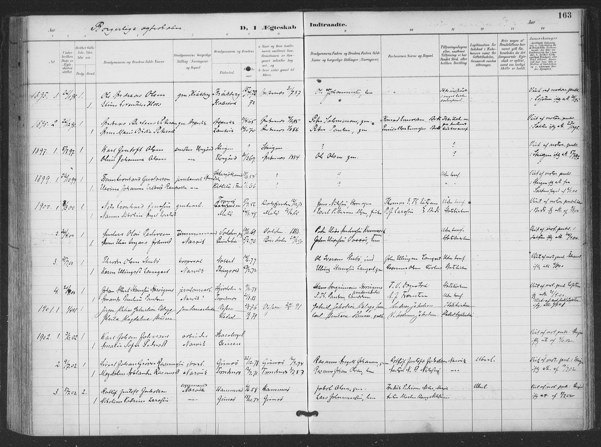 Ministerialprotokoller, klokkerbøker og fødselsregistre - Nordland, SAT/A-1459/866/L0939: Parish register (official) no. 866A02, 1894-1906, p. 163