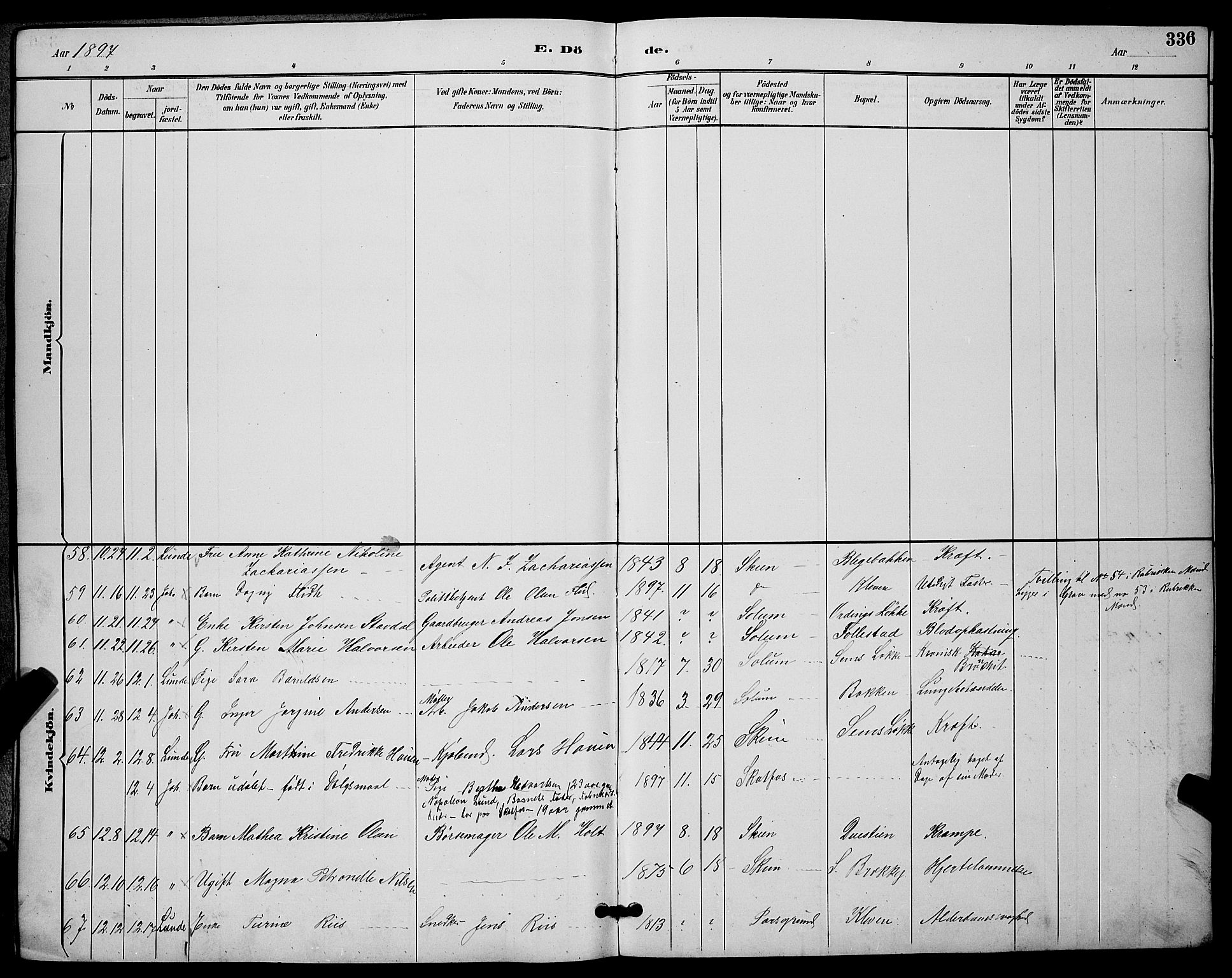 Skien kirkebøker, AV/SAKO-A-302/G/Ga/L0007: Parish register (copy) no. 7, 1891-1900, p. 336