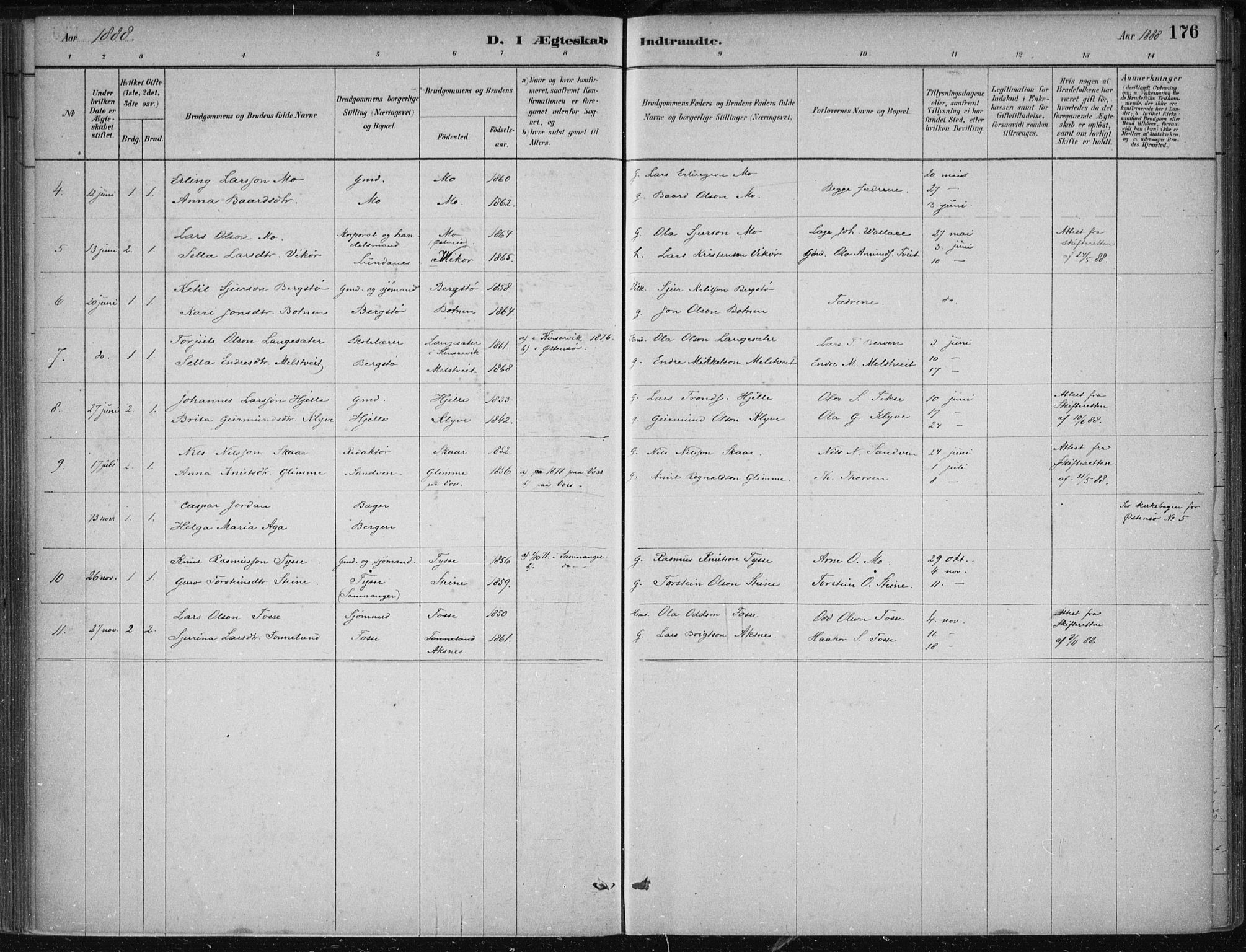 Kvam sokneprestembete, AV/SAB-A-76201/H/Haa: Parish register (official) no. B  1, 1880-1908, p. 176