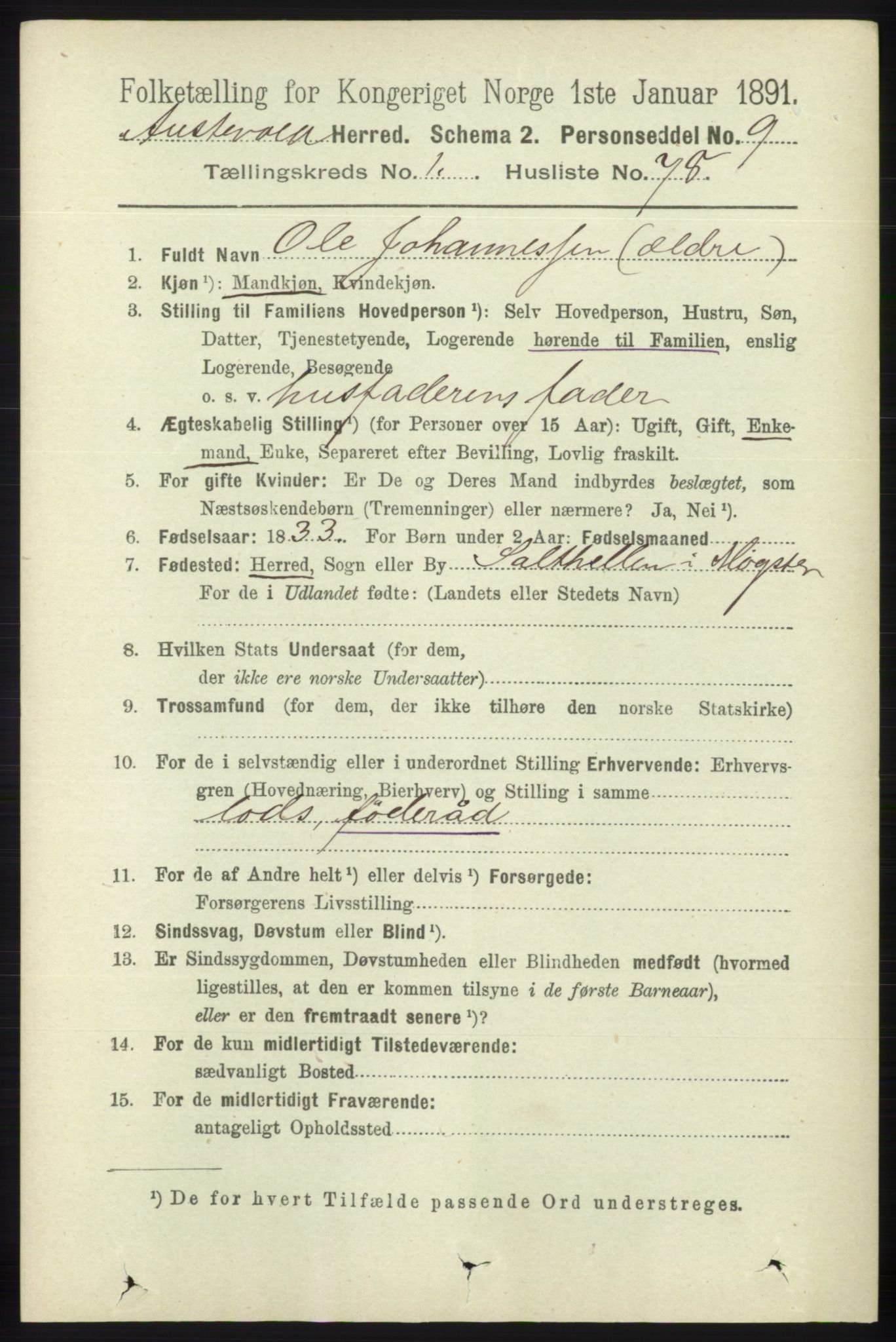 RA, 1891 census for 1244 Austevoll, 1891, p. 560