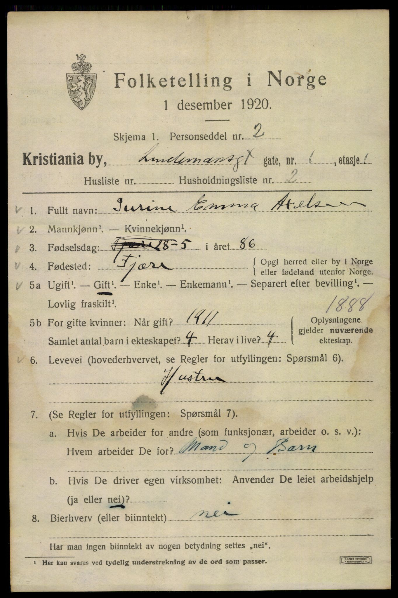 SAO, 1920 census for Kristiania, 1920, p. 364727