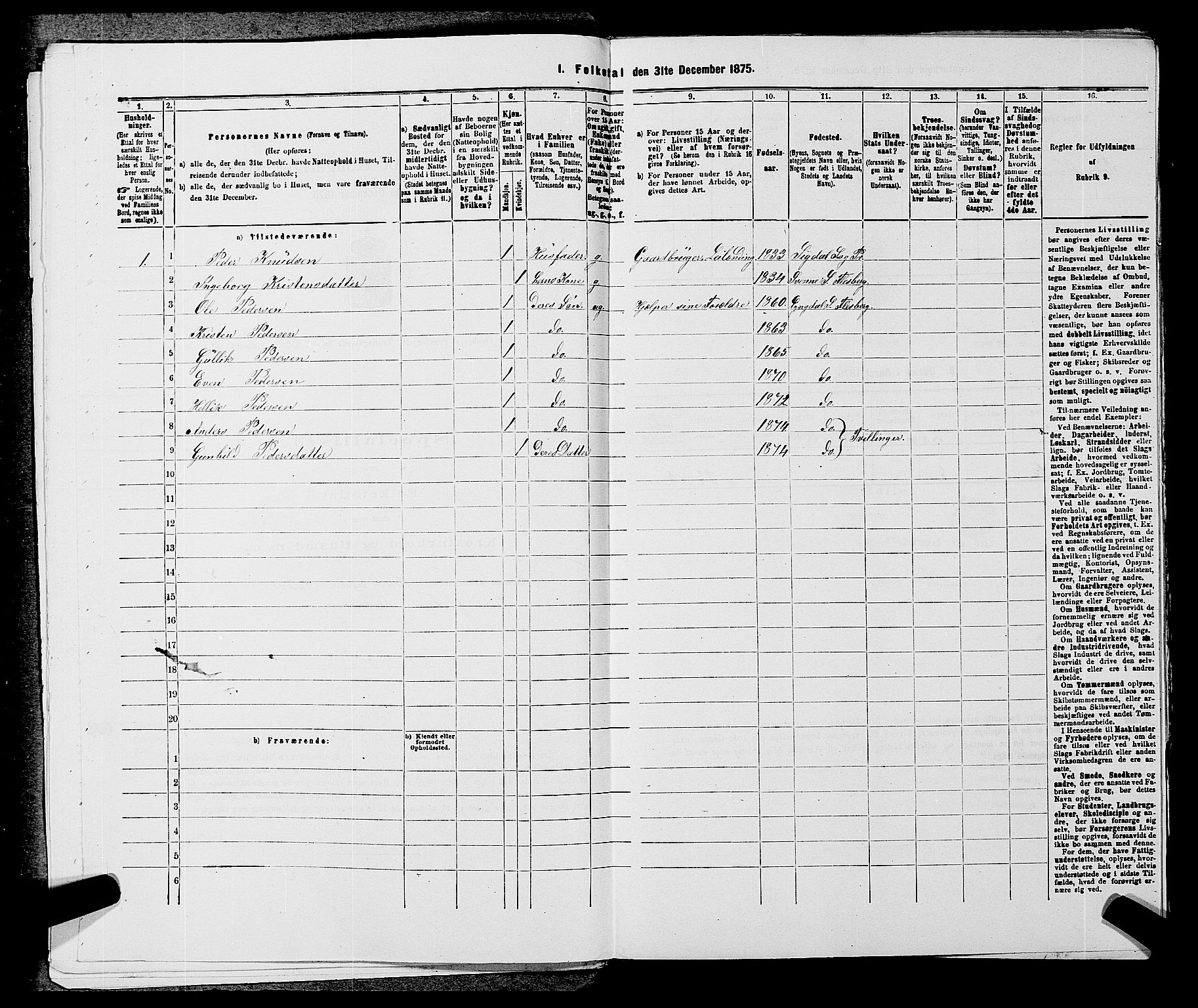 SAKO, 1875 census for 0631P Flesberg, 1875, p. 490