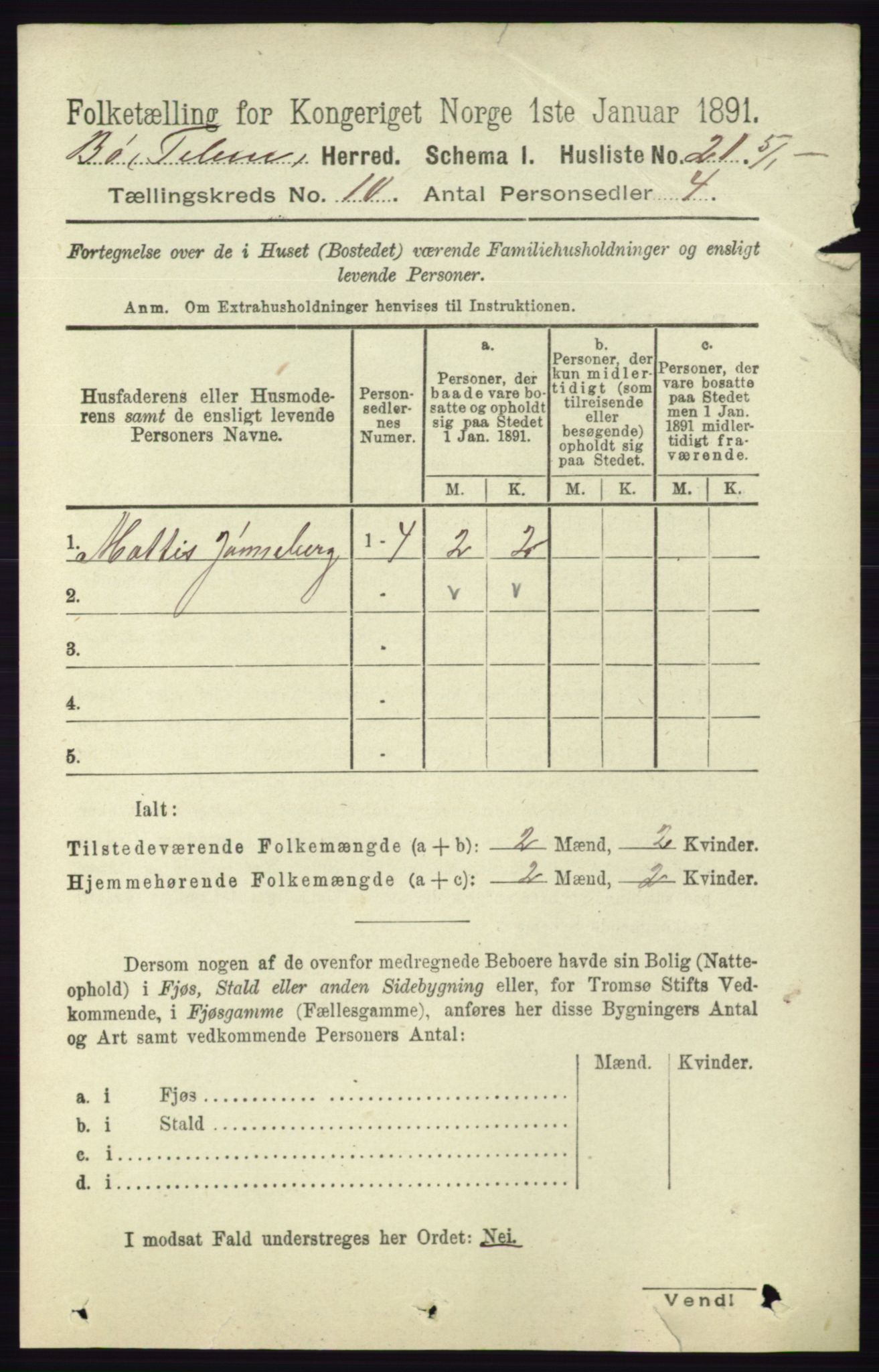 RA, 1891 census for 0821 Bø, 1891, p. 3181