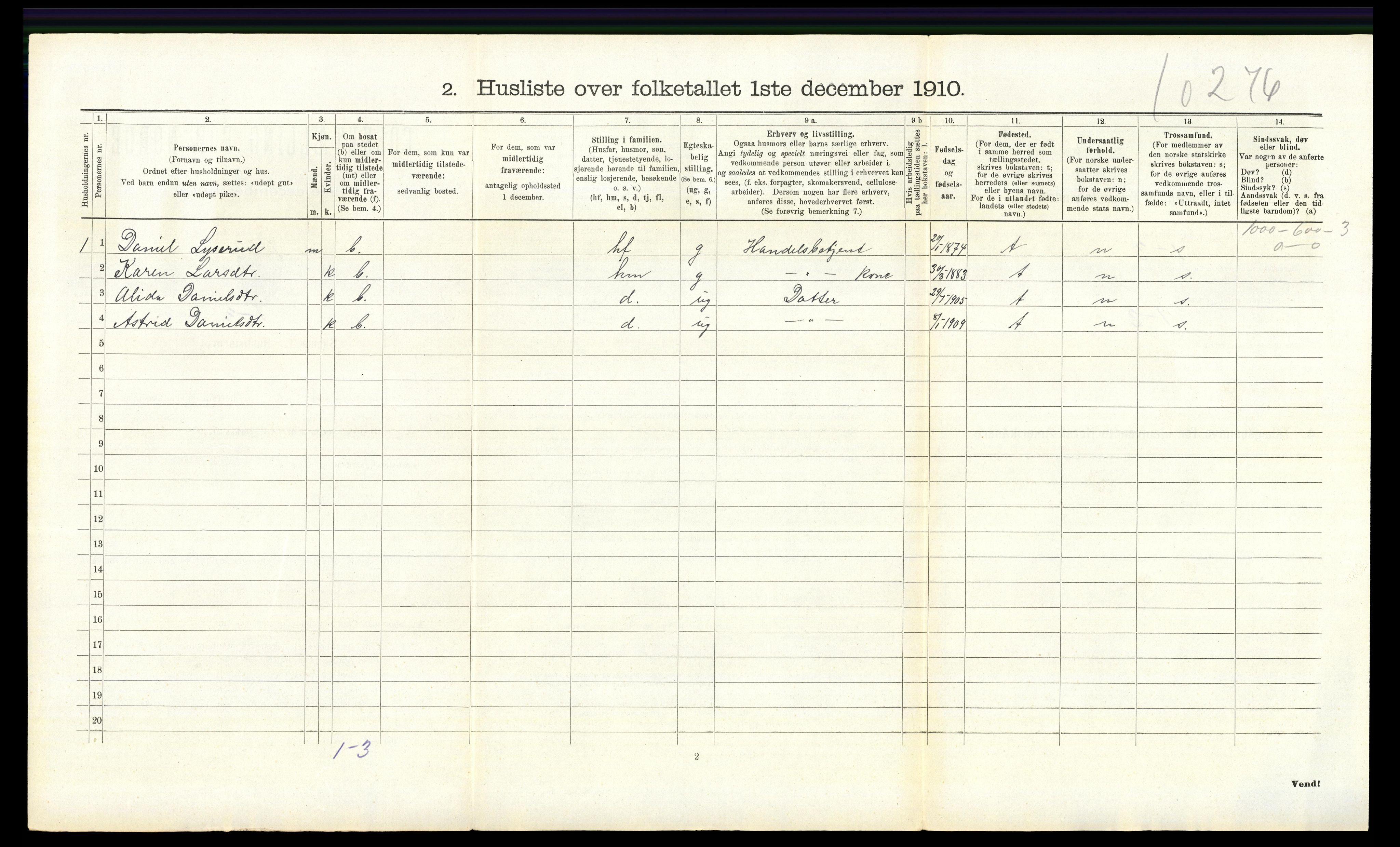 RA, 1910 census for Nes, 1910, p. 1072