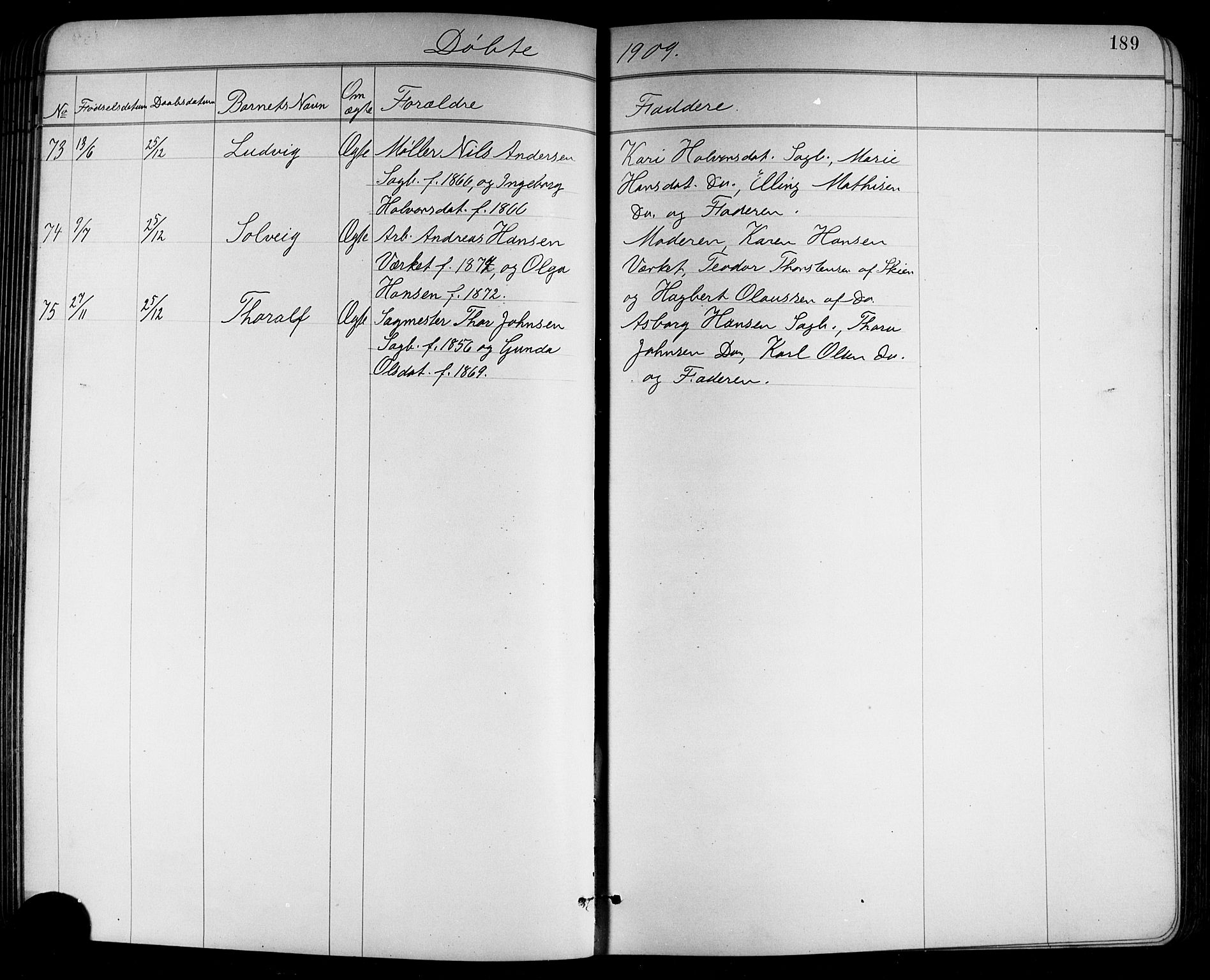 Holla kirkebøker, SAKO/A-272/G/Ga/L0005: Parish register (copy) no. I 5, 1891-1917, p. 189