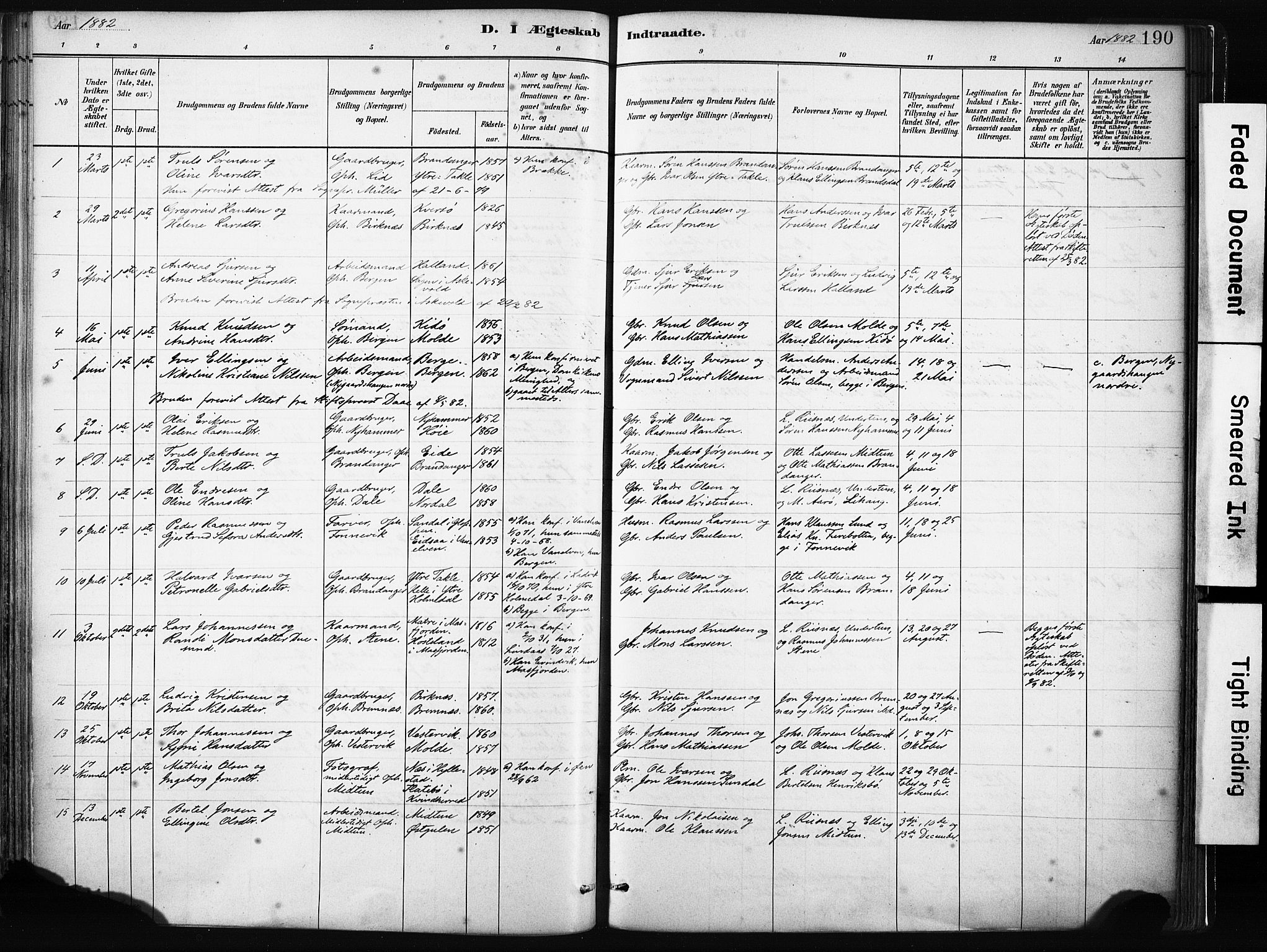 Gulen sokneprestembete, SAB/A-80201/H/Haa/Haab/L0001: Parish register (official) no. B 1, 1881-1905, p. 190