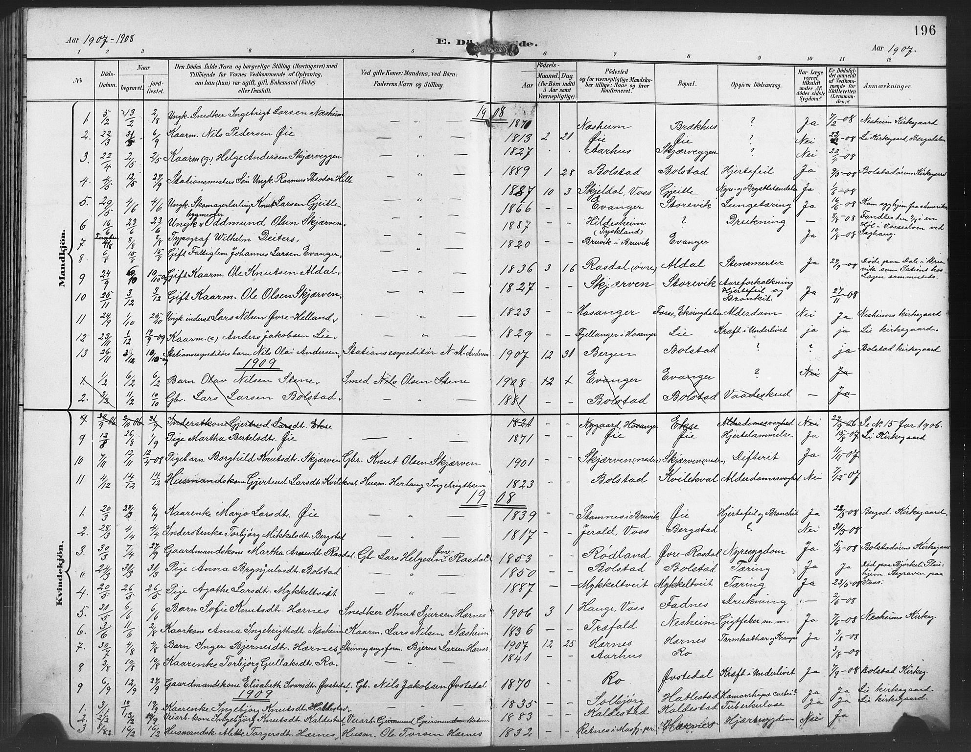Evanger sokneprestembete, SAB/A-99924: Parish register (copy) no. A 5, 1897-1917, p. 196