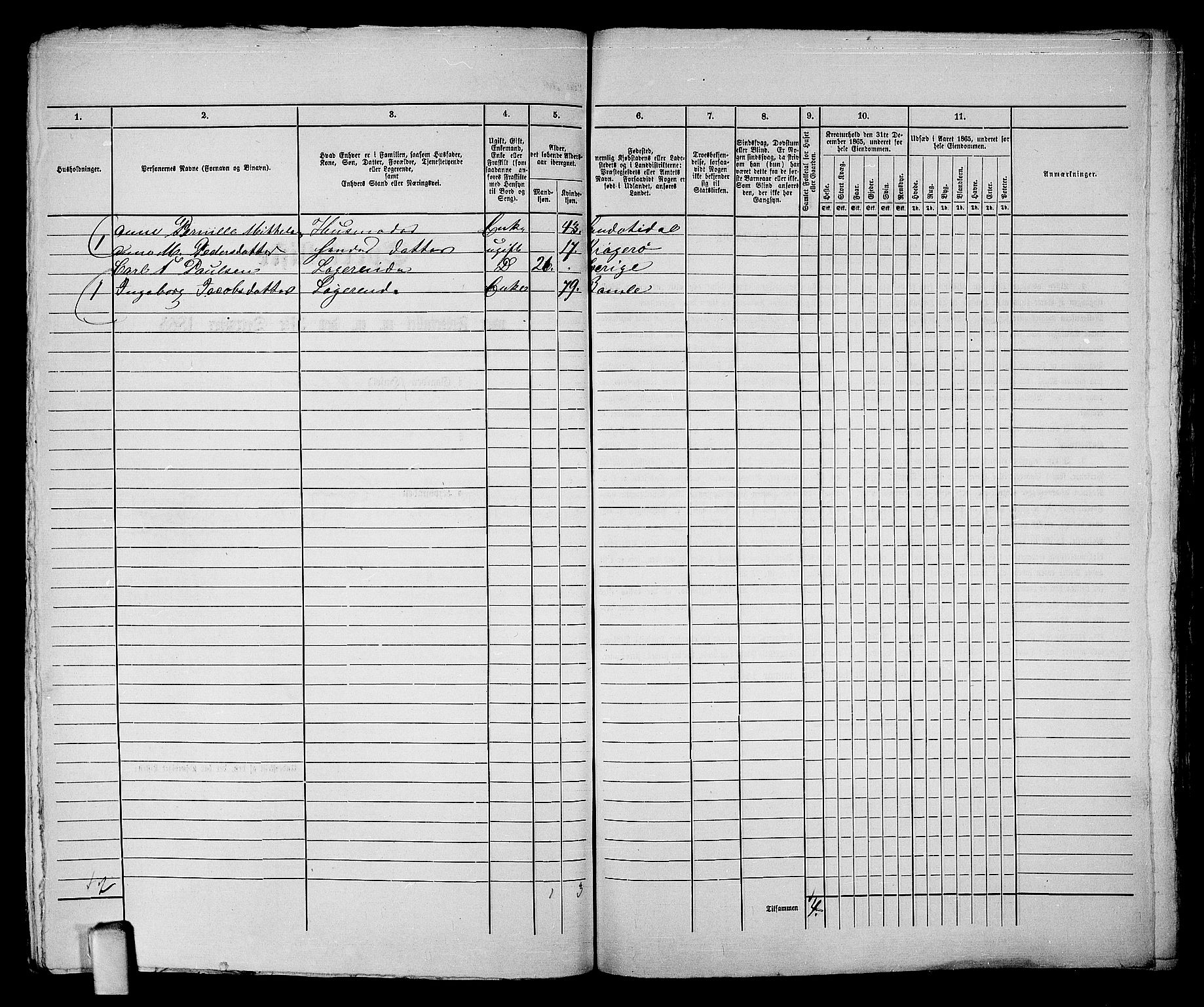 RA, 1865 census for Kragerø/Kragerø, 1865, p. 531