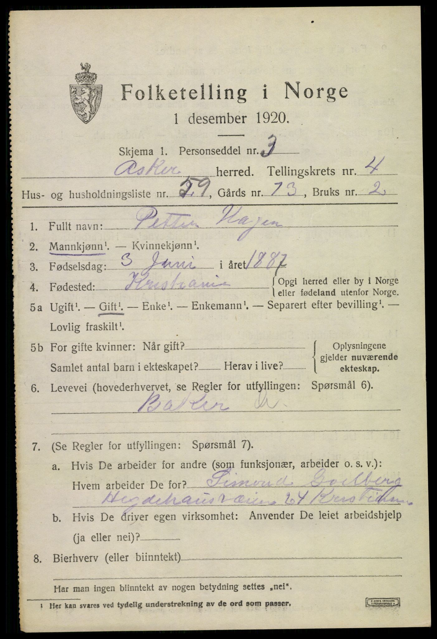 SAO, 1920 census for Asker, 1920, p. 11022