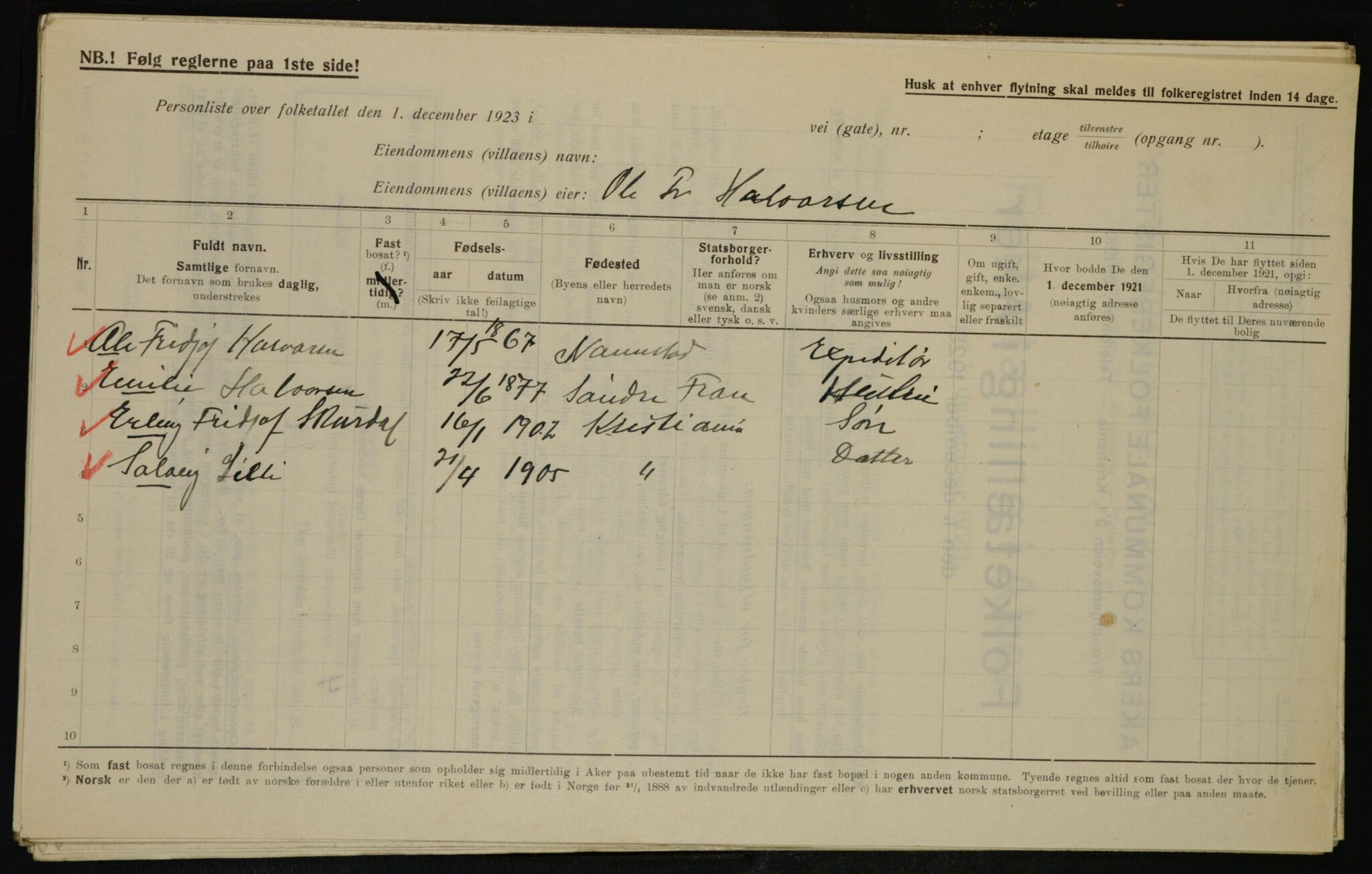 , Municipal Census 1923 for Aker, 1923, p. 40961