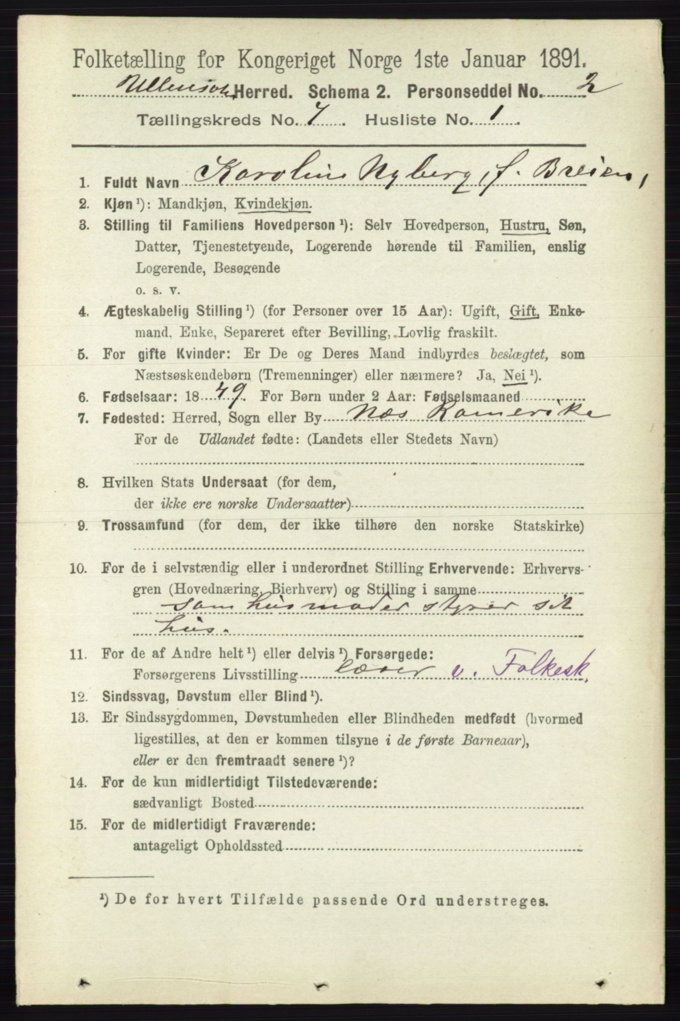 RA, 1891 census for 0235 Ullensaker, 1891, p. 3067