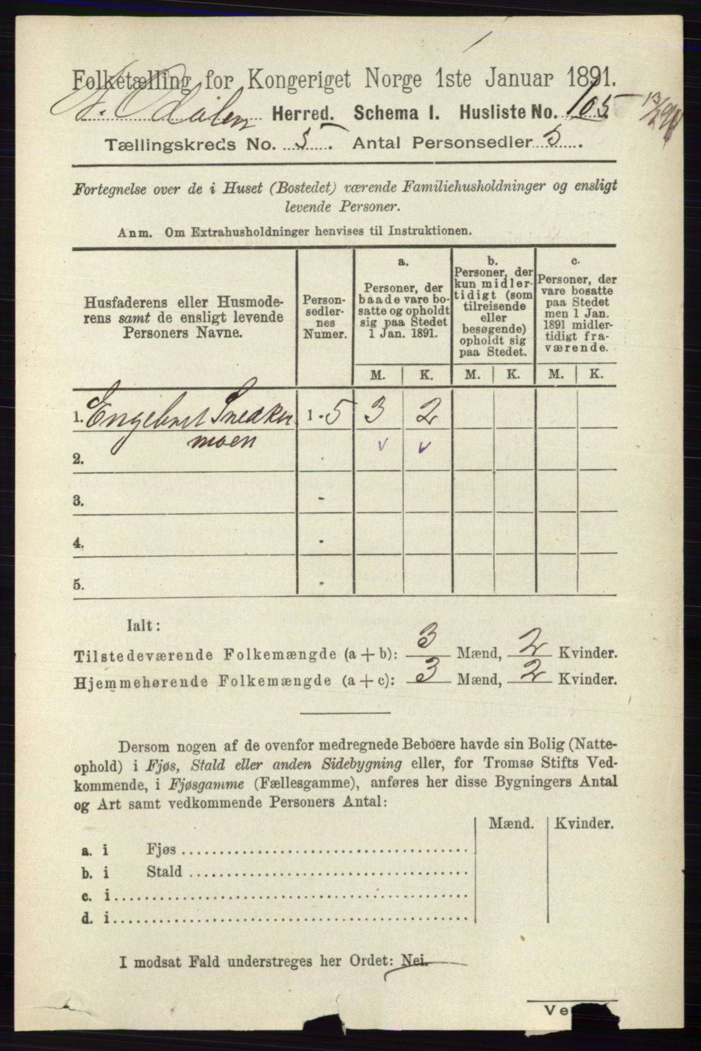 RA, 1891 census for 0418 Nord-Odal, 1891, p. 1546