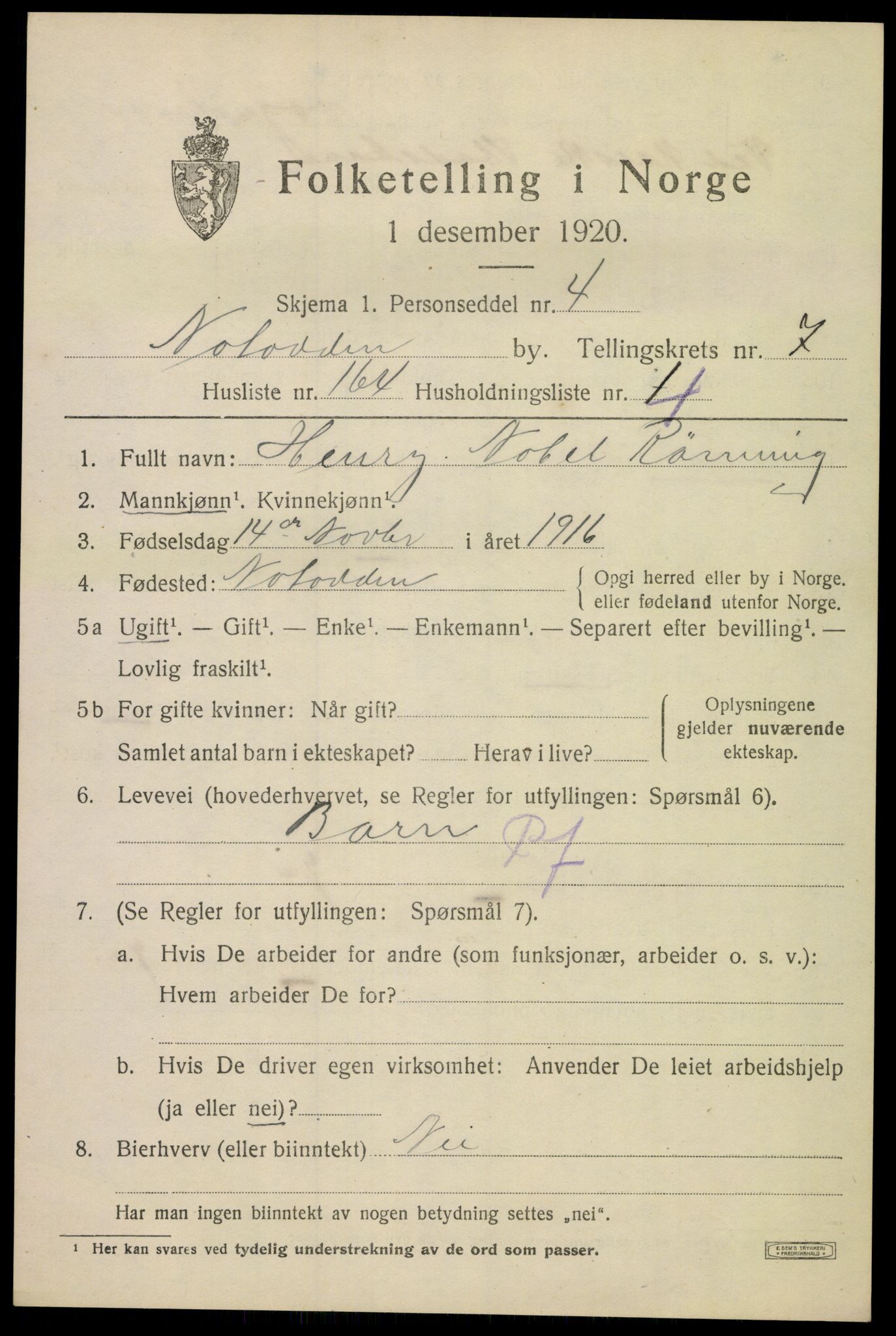 SAKO, 1920 census for Notodden, 1920, p. 16874