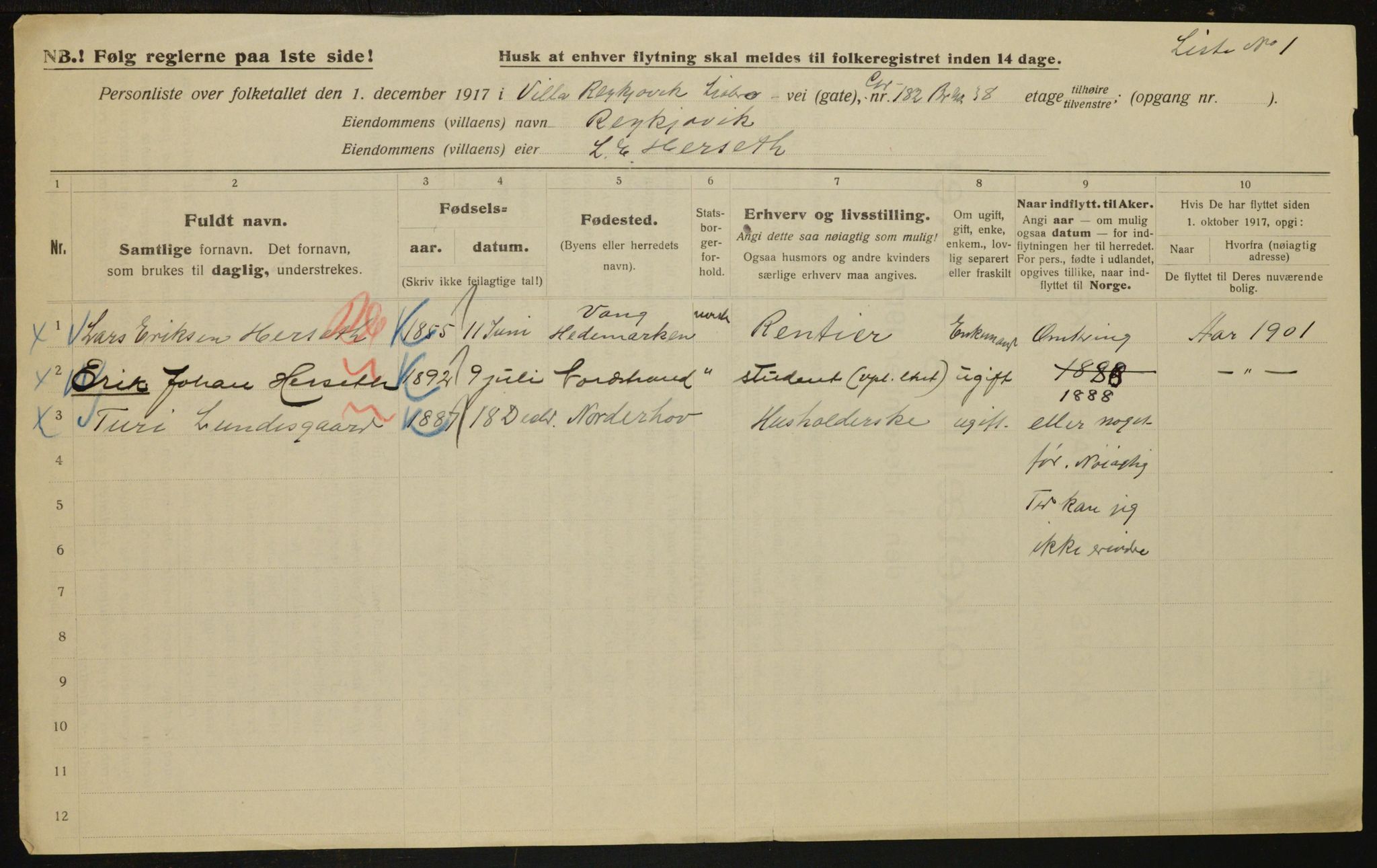 OBA, Municipal Census 1917 for Aker, 1917, p. 17228