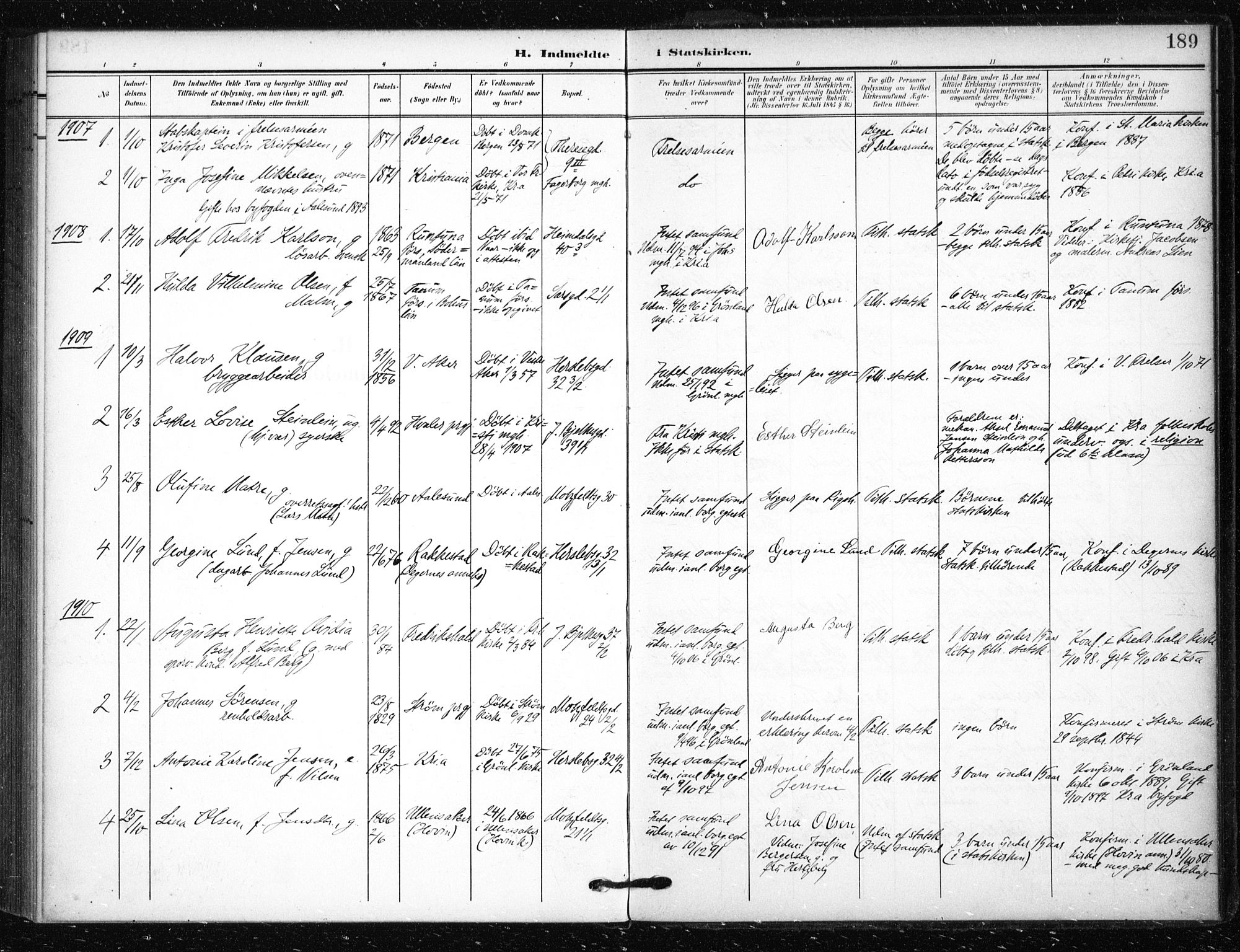 Tøyen prestekontor Kirkebøker, SAO/A-10167a/F/Fa/L0002: Parish register (official) no. 2, 1907-1916, p. 189
