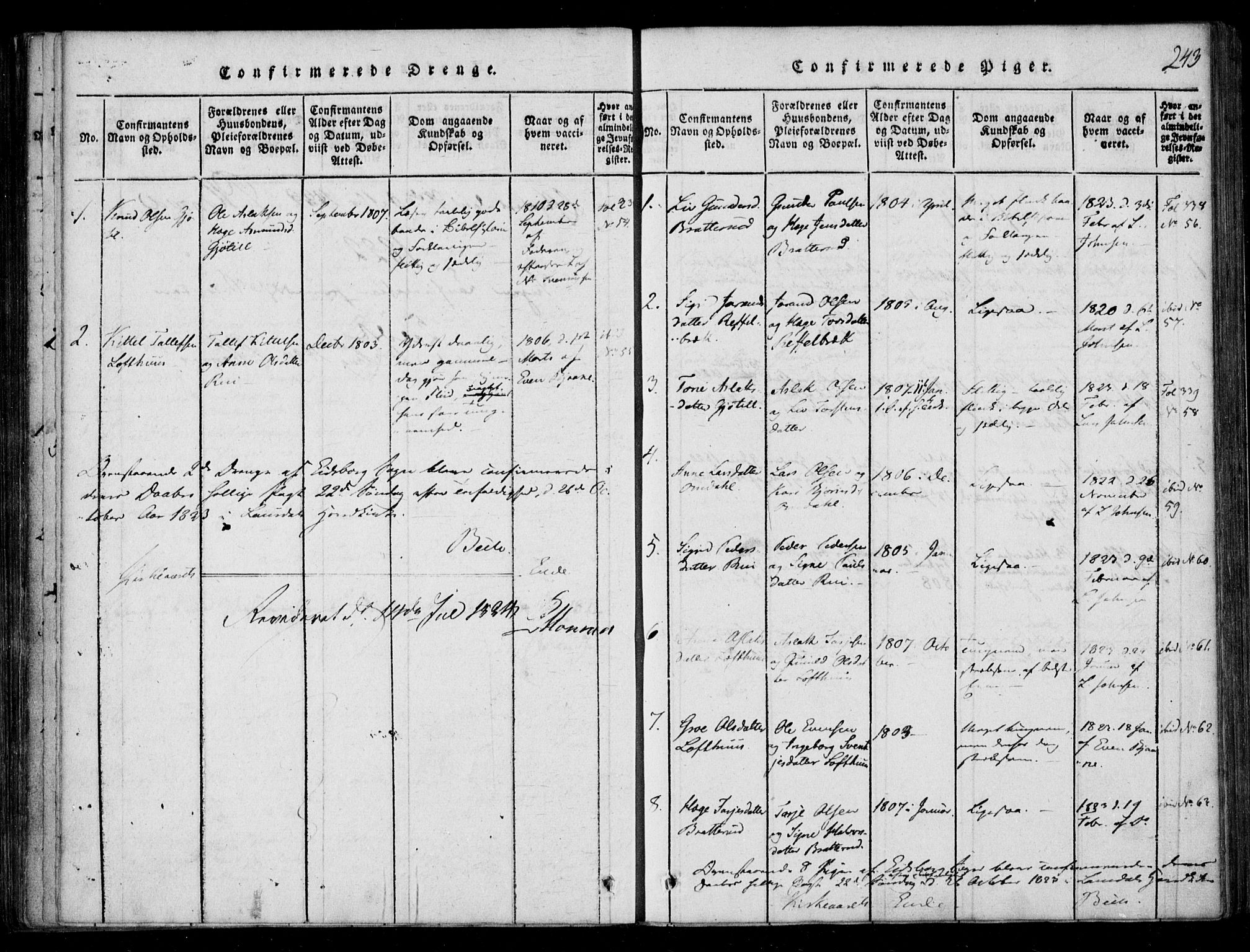 Lårdal kirkebøker, SAKO/A-284/F/Fb/L0001: Parish register (official) no. II 1, 1815-1860, p. 243