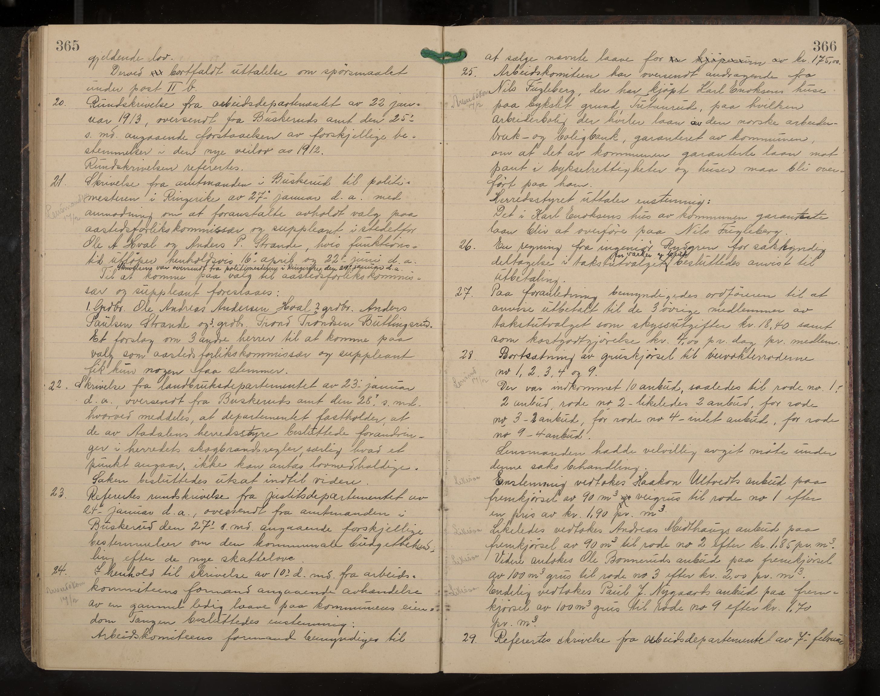 Ådal formannskap og sentraladministrasjon, IKAK/0614021/A/Aa/L0003: Møtebok, 1907-1914, p. 365-366