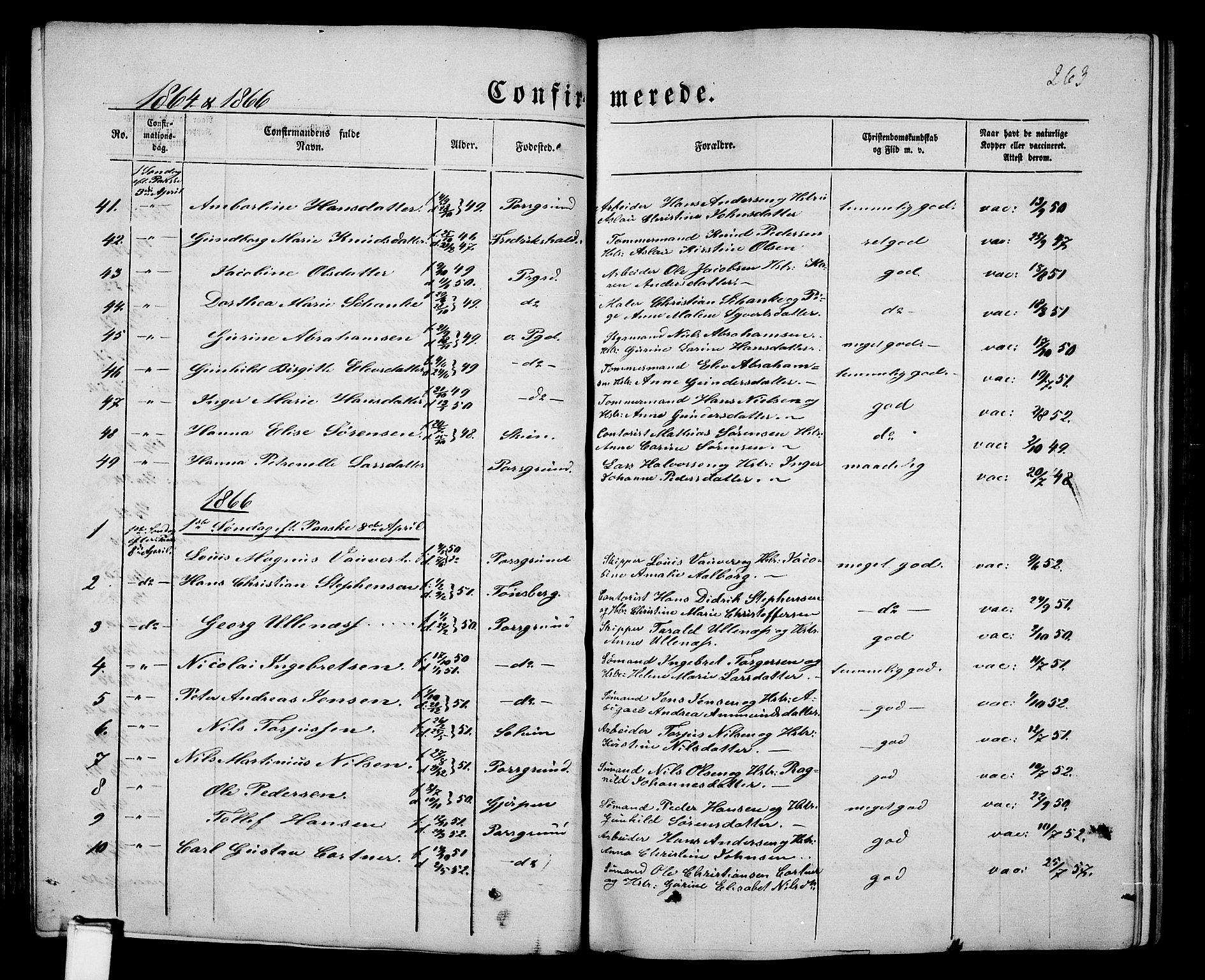 Porsgrunn kirkebøker , SAKO/A-104/G/Gb/L0004: Parish register (copy) no. II 4, 1853-1882, p. 263