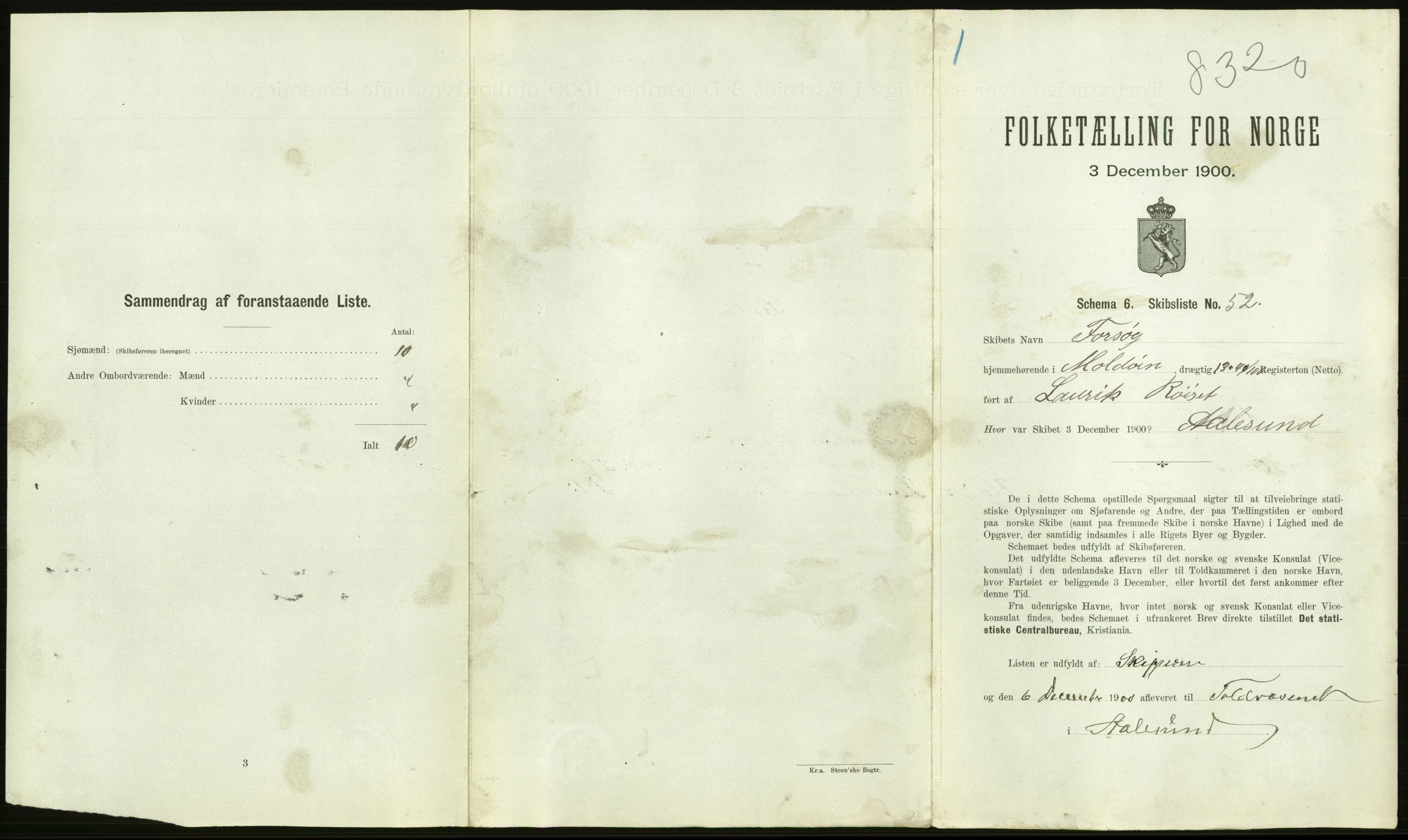 RA, 1900 Census - ship lists from ships in Norwegian harbours, harbours abroad and at sea, 1900, p. 1601