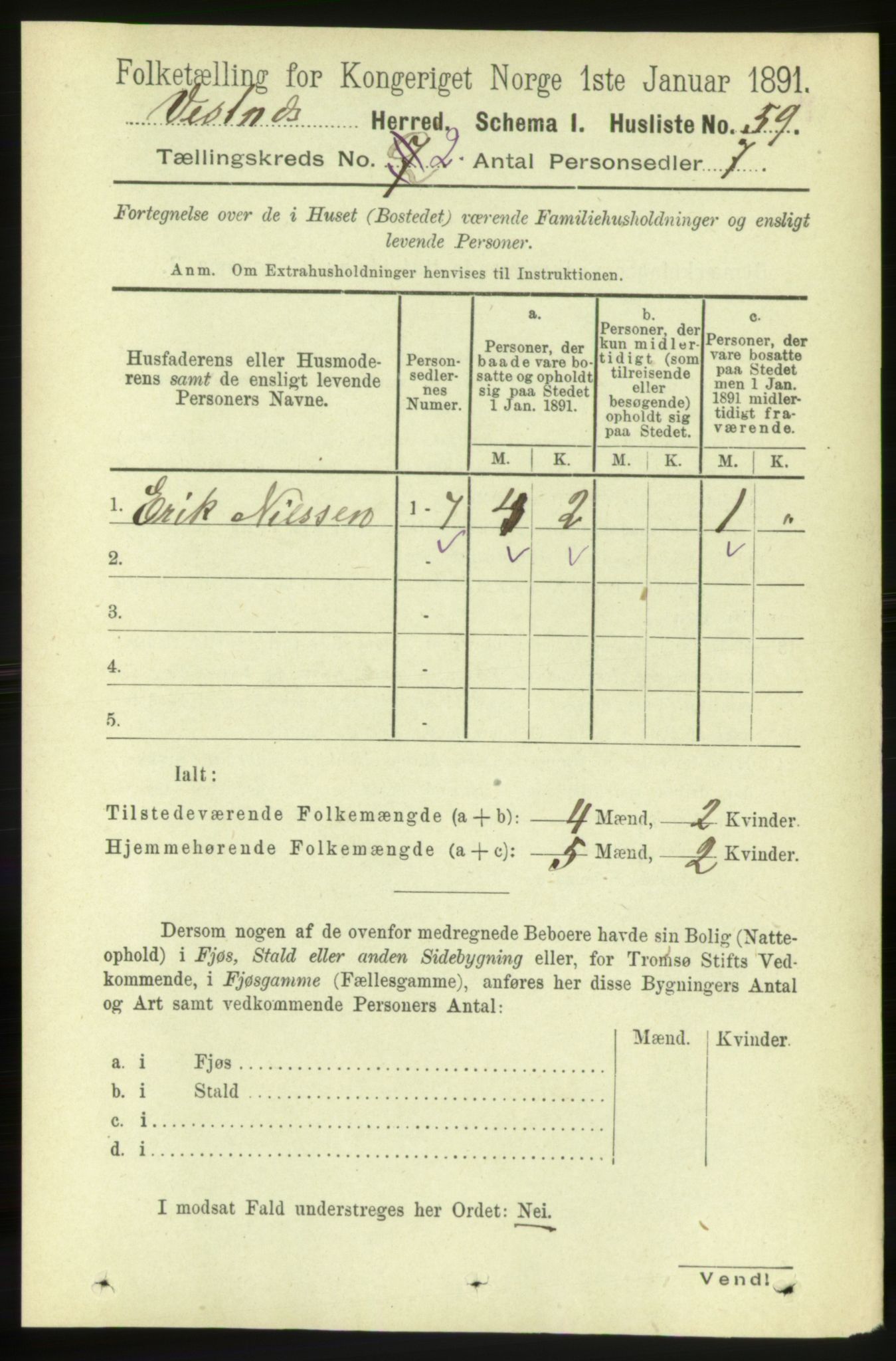 RA, 1891 census for 1535 Vestnes, 1891, p. 372