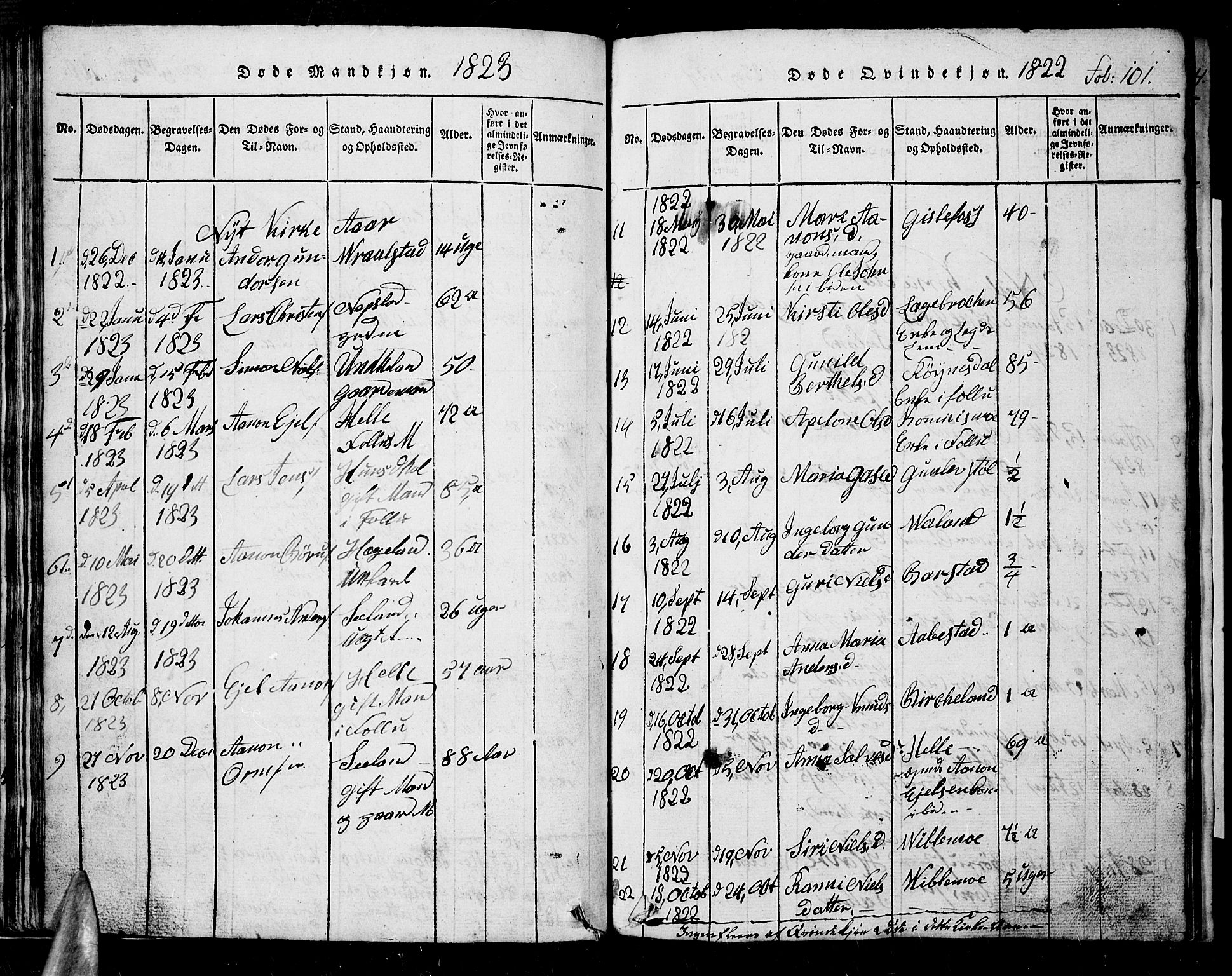 Nord-Audnedal sokneprestkontor, SAK/1111-0032/F/Fb/Fba/L0001: Parish register (copy) no. B 1, 1815-1856, p. 101