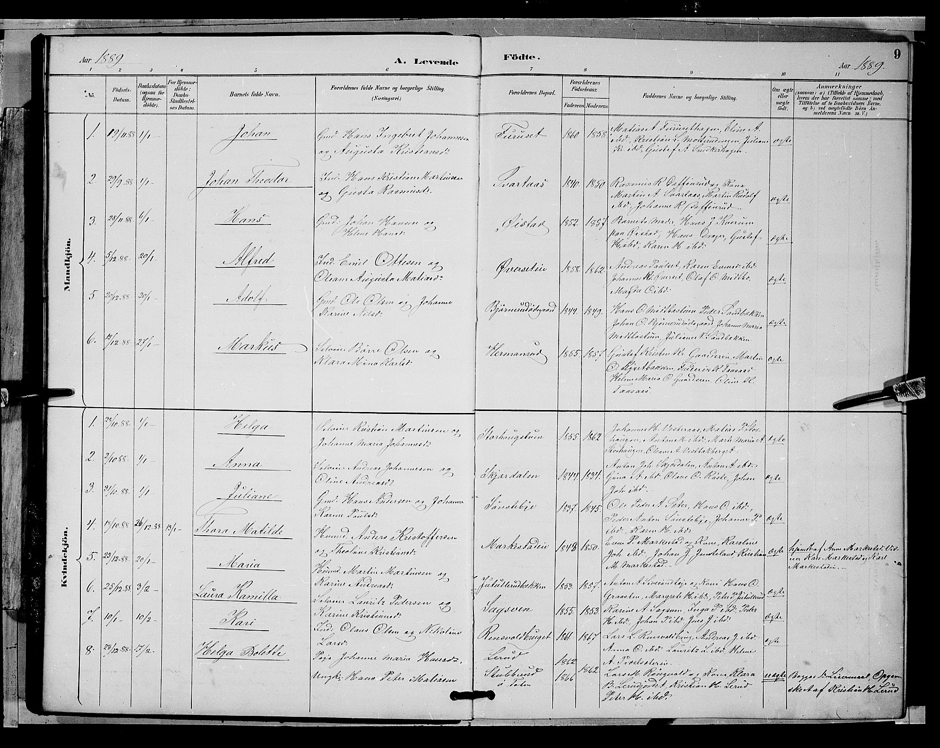 Vestre Toten prestekontor, SAH/PREST-108/H/Ha/Hab/L0009: Parish register (copy) no. 9, 1888-1900, p. 9