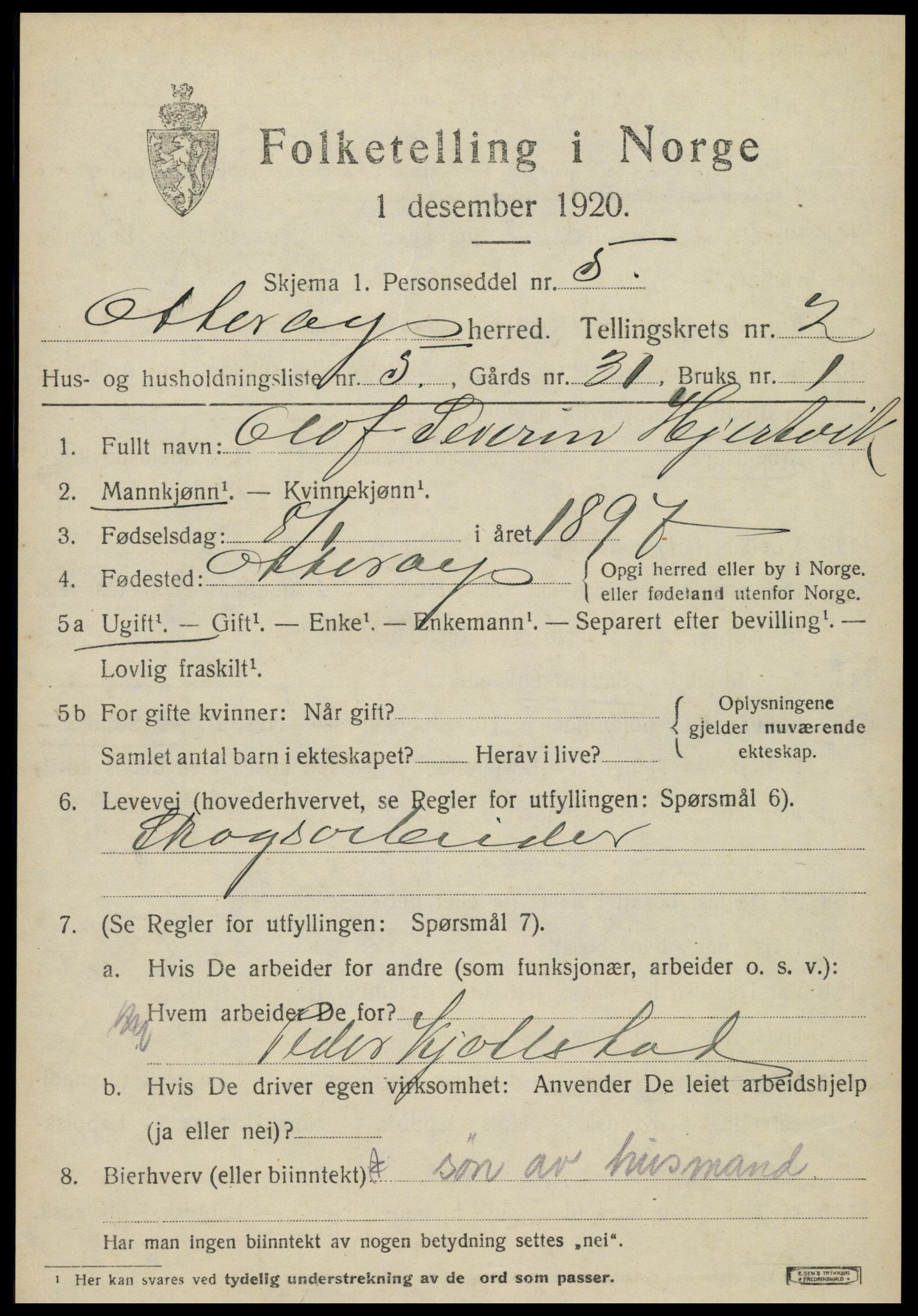 SAT, 1920 census for Otterøy, 1920, p. 1169