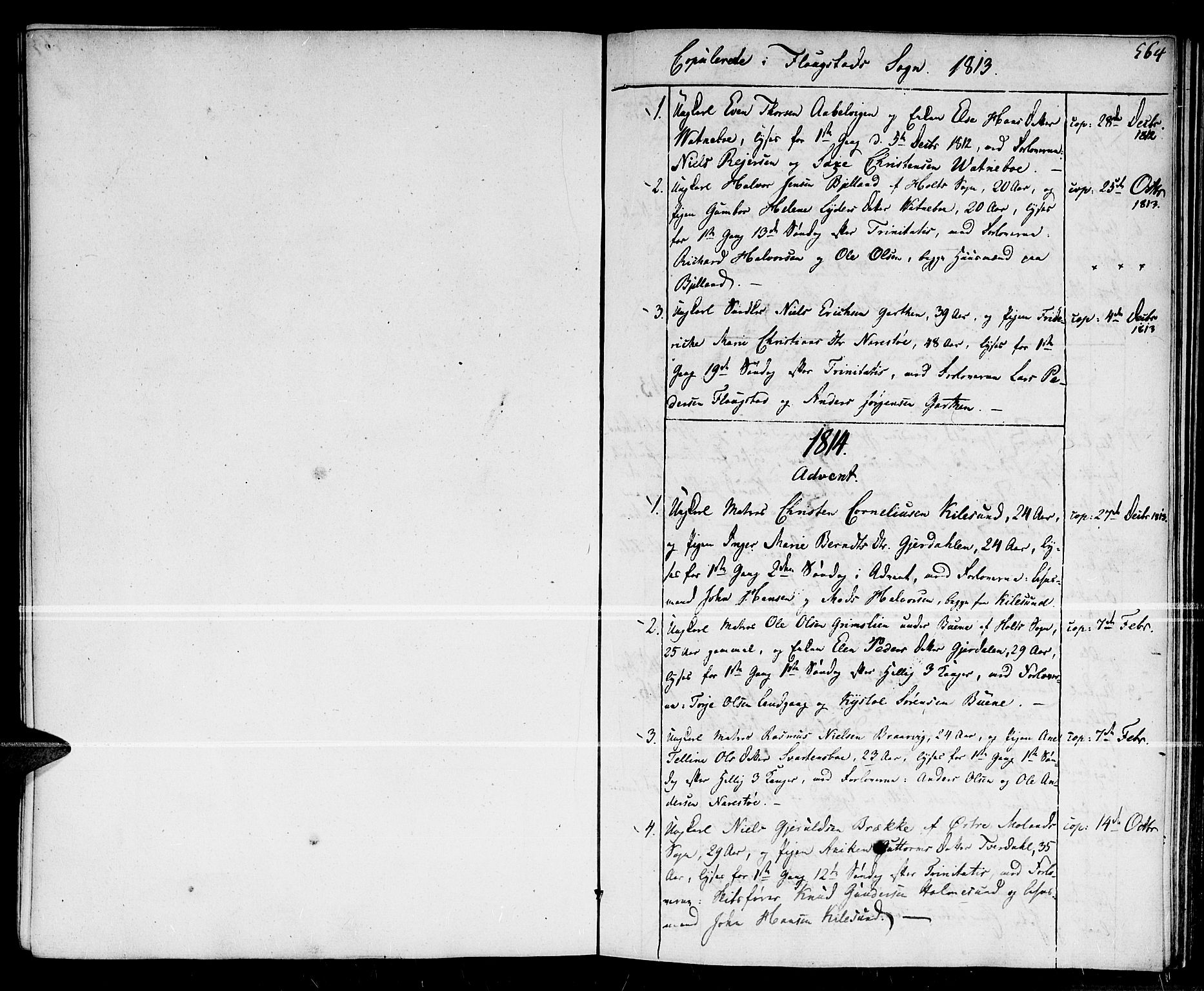 Dypvåg sokneprestkontor, SAK/1111-0007/F/Fa/Faa/L0002: Parish register (official) no. A 2 /2, 1813-1824, p. 564
