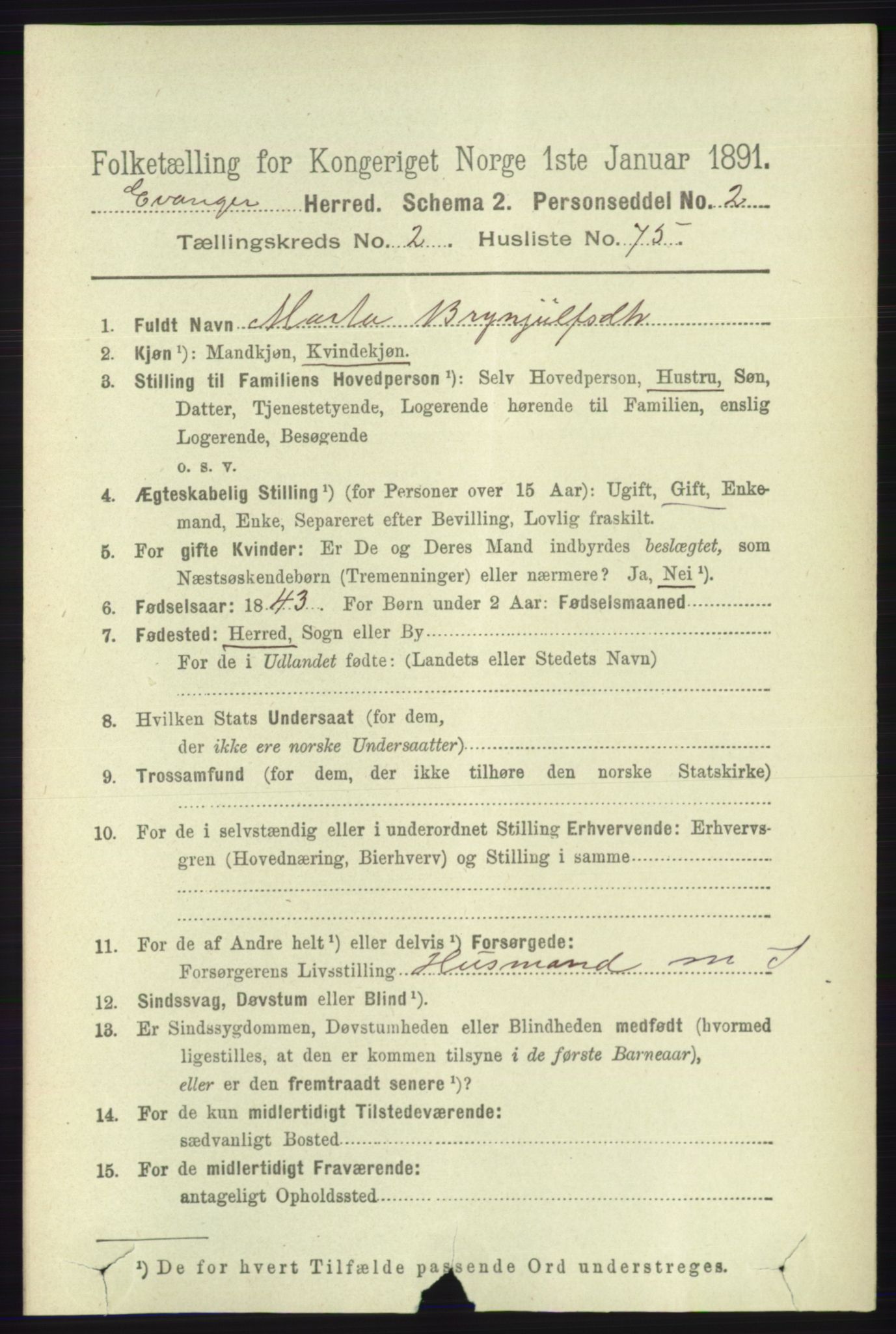 RA, 1891 census for 1237 Evanger, 1891, p. 799