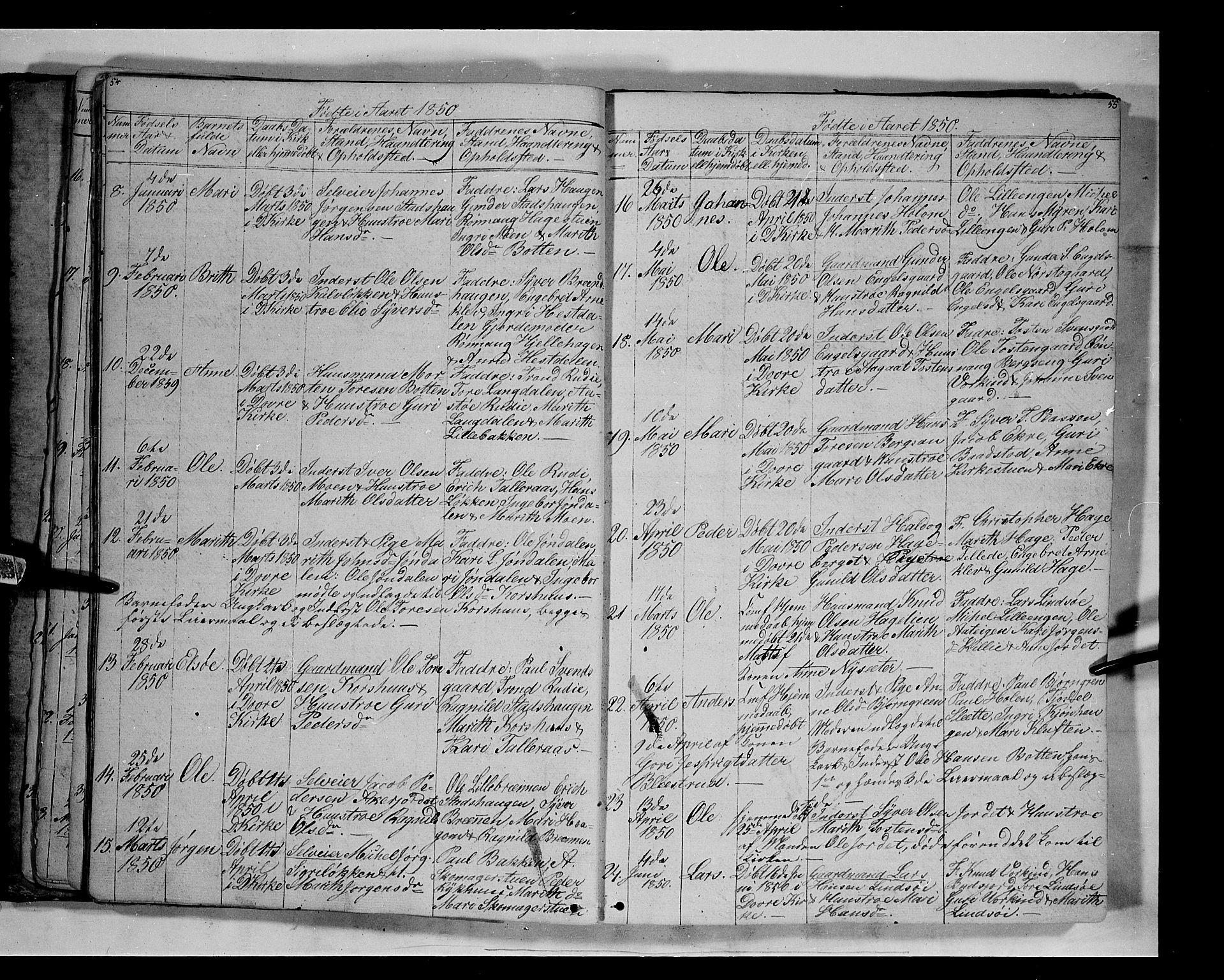 Lesja prestekontor, SAH/PREST-068/H/Ha/Hab/L0003: Parish register (copy) no. 3, 1842-1862, p. 54-55
