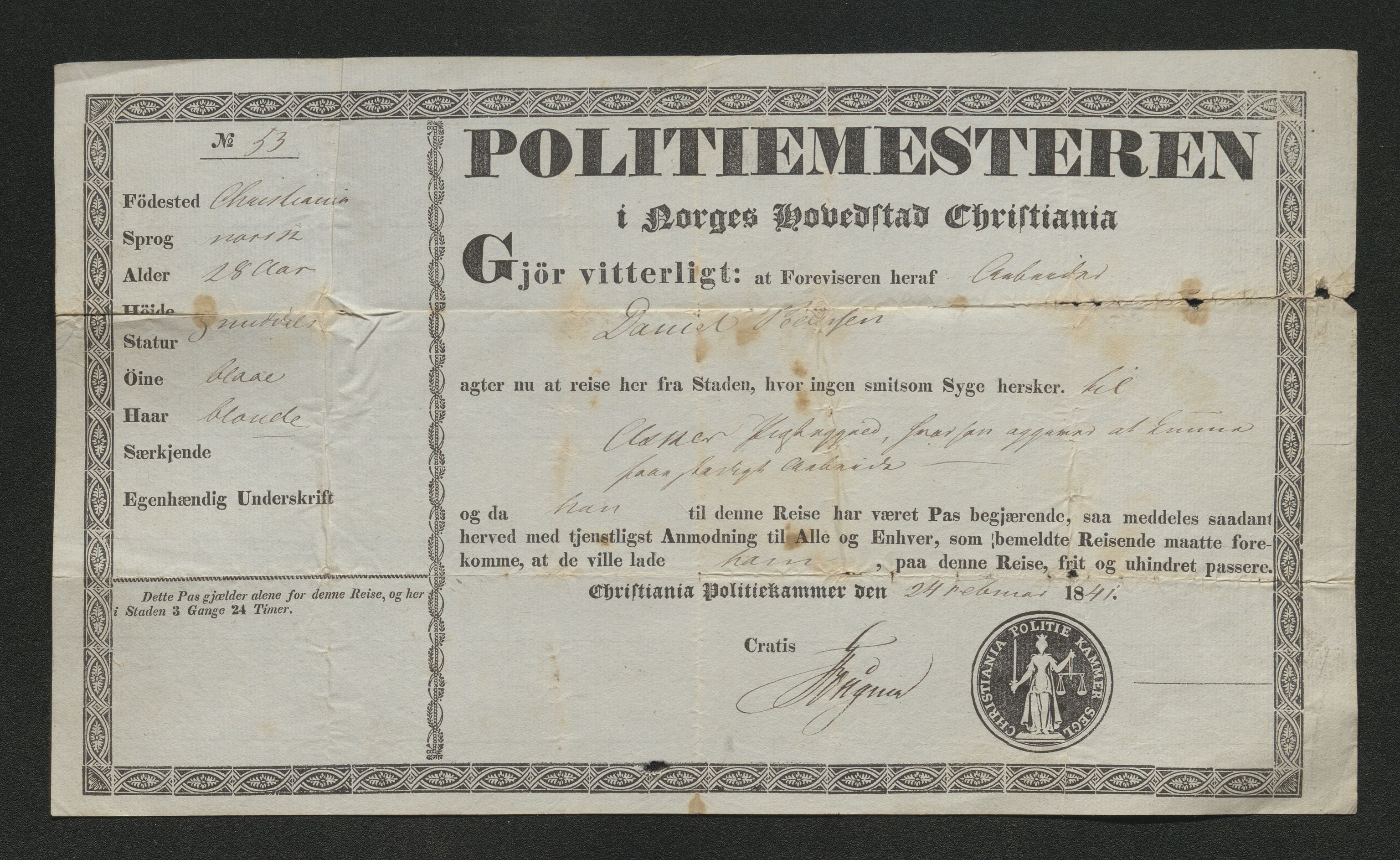 Drammen politikammer, AV/SAKO-A-623/I/Ia/Iab/L0006: Innleverte pass, 1841-1842, p. 176