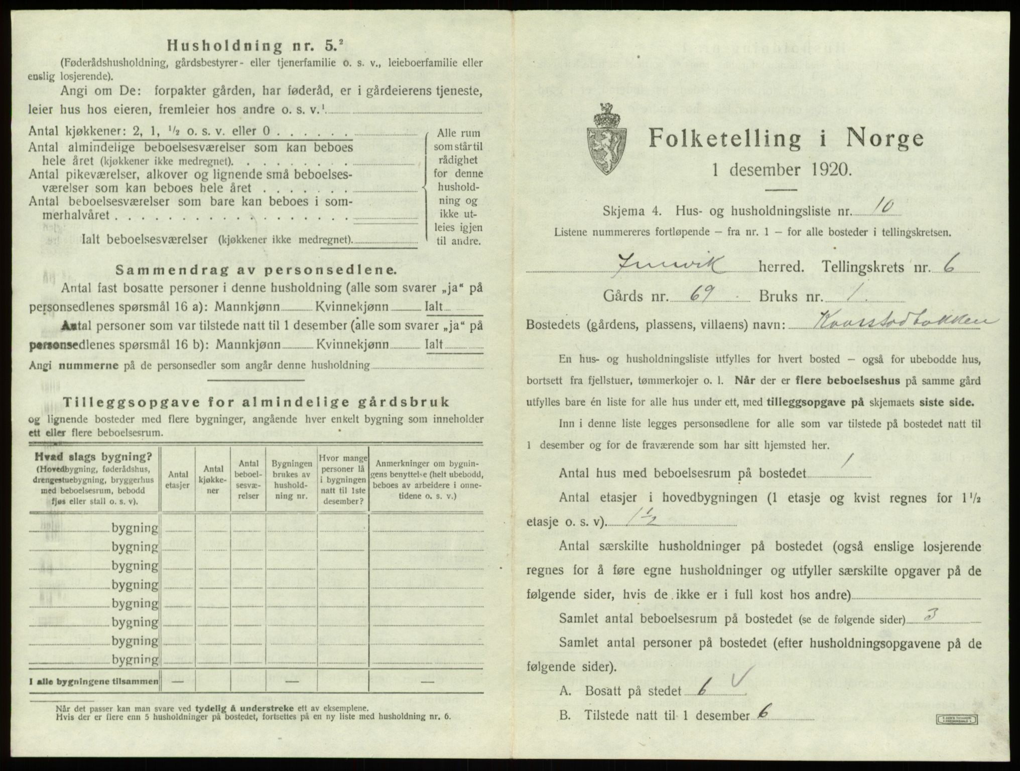 SAB, 1920 census for Innvik, 1920, p. 386