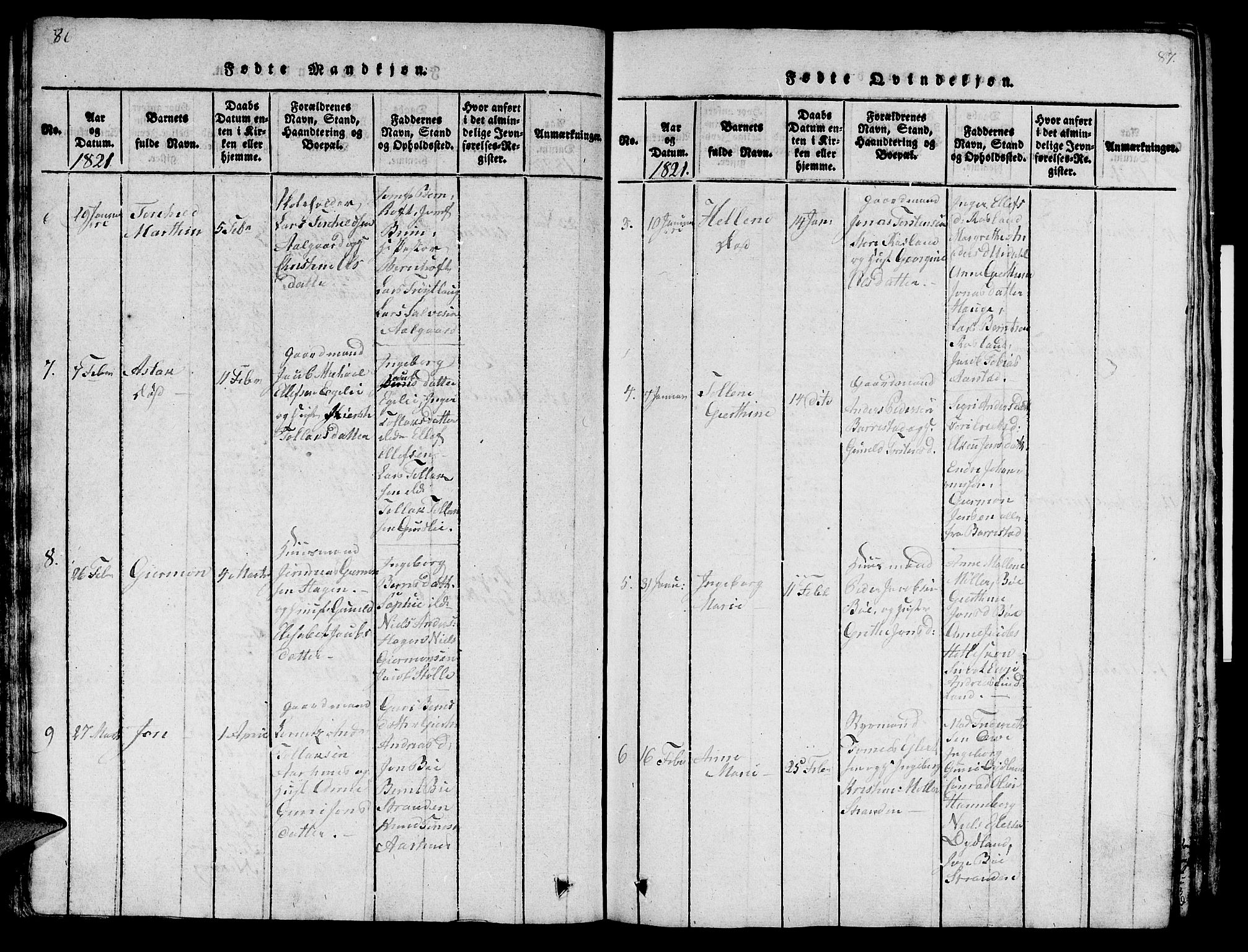 Sokndal sokneprestkontor, AV/SAST-A-101808: Parish register (official) no. A 6, 1815-1826, p. 86-87