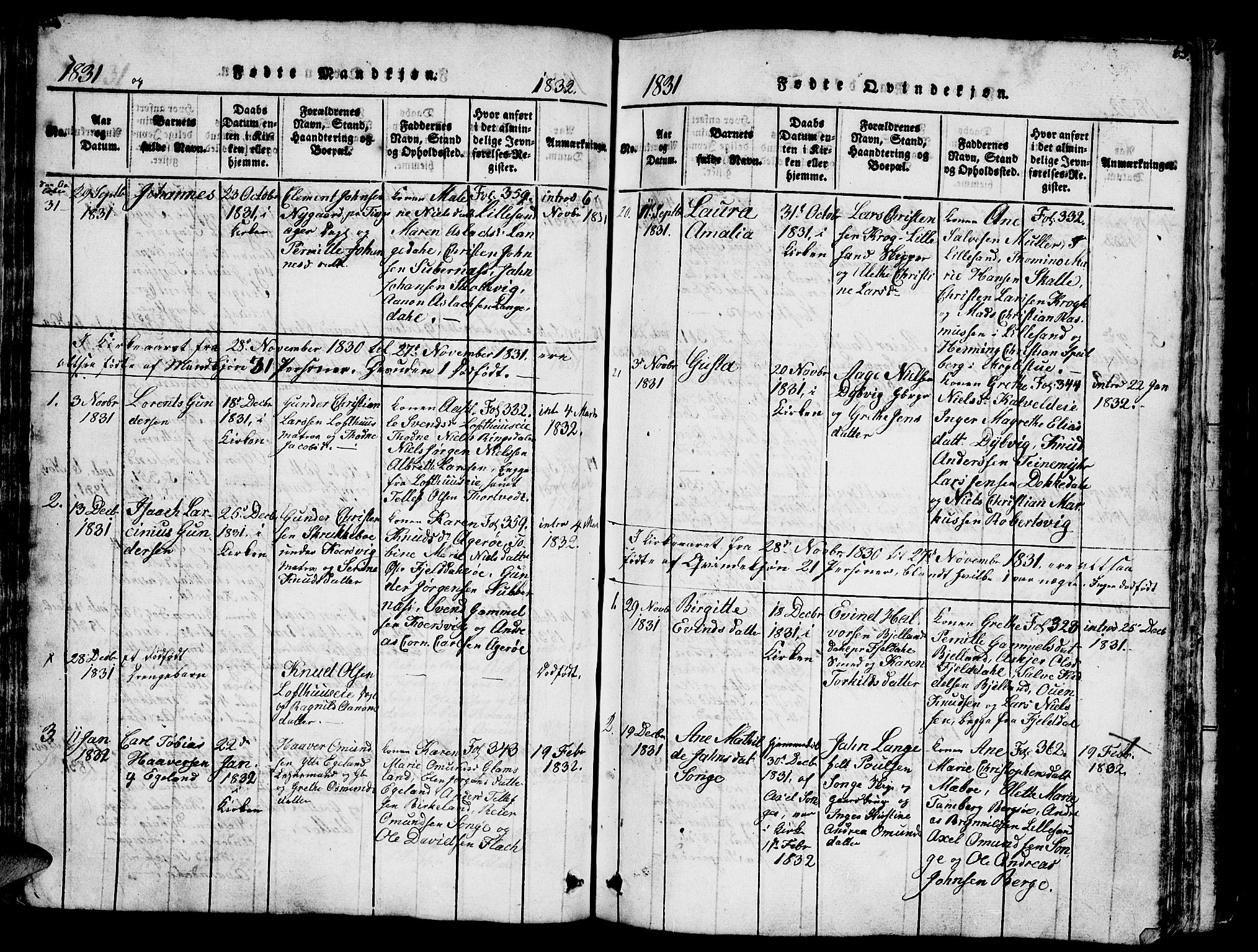 Vestre Moland sokneprestkontor, SAK/1111-0046/F/Fb/Fbb/L0001: Parish register (copy) no. B 1, 1816-1851, p. 65