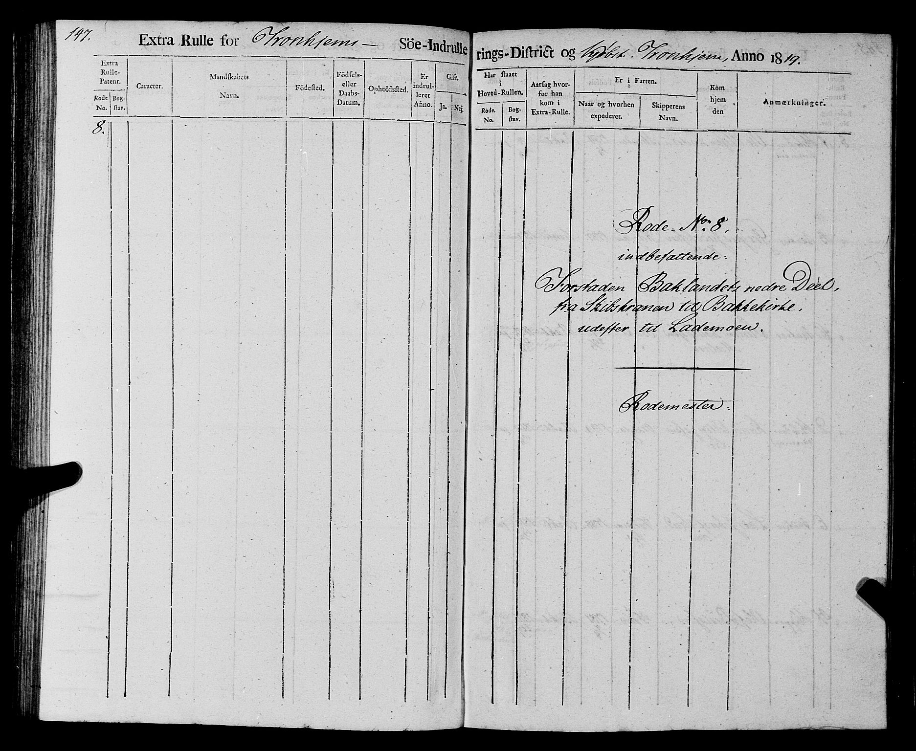 Sjøinnrulleringen - Trondhjemske distrikt, AV/SAT-A-5121/01/L0016/0001: -- / Rulle over Trondhjem distrikt, 1819, p. 147