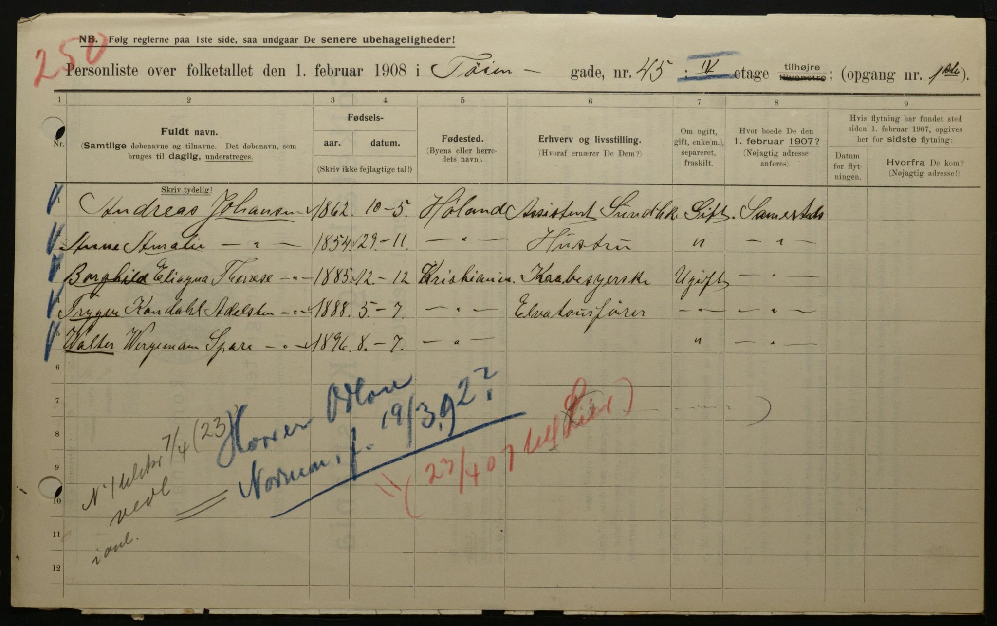 OBA, Municipal Census 1908 for Kristiania, 1908, p. 106580